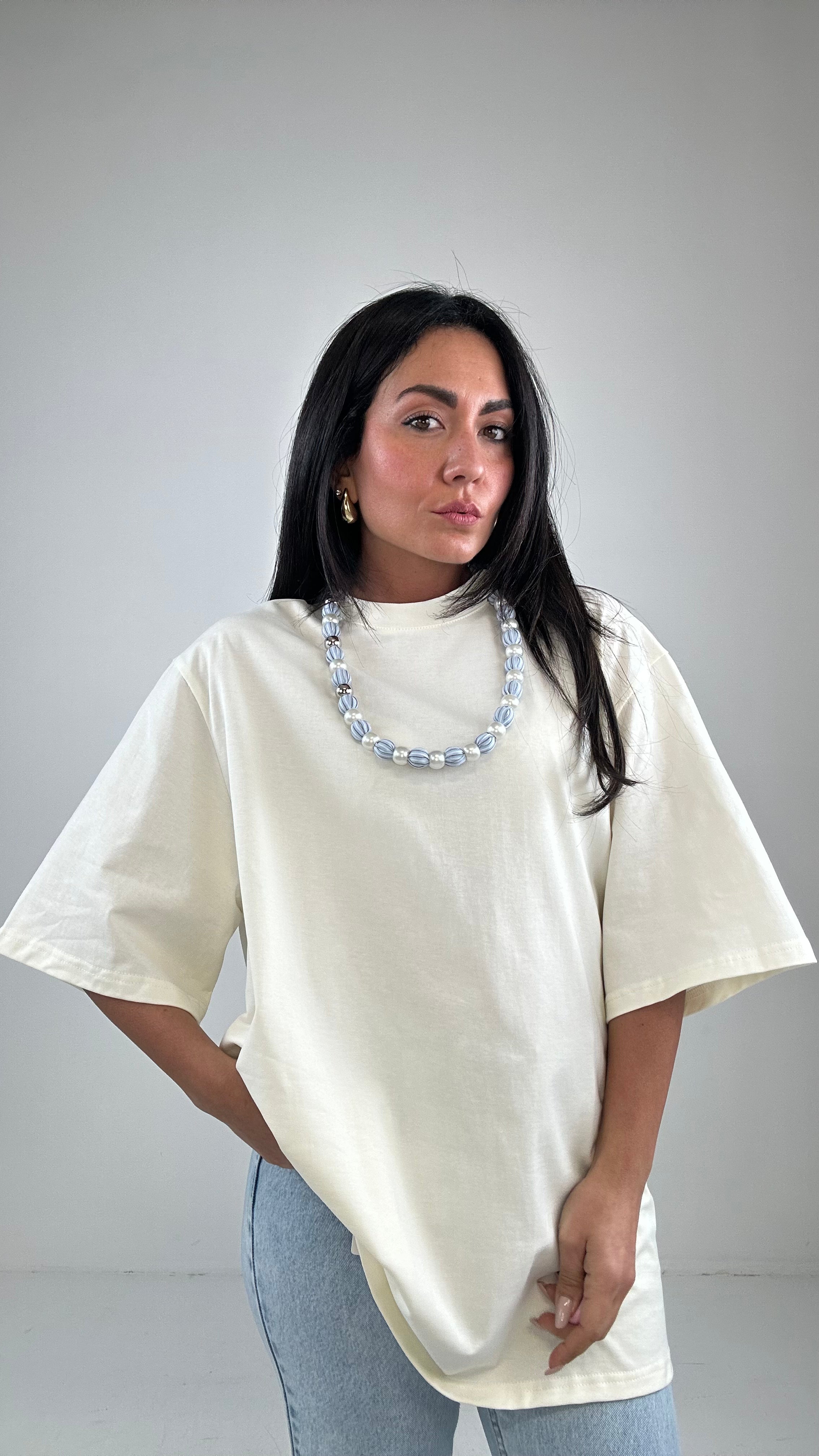 T-shirt CON COLLANA - PANNA