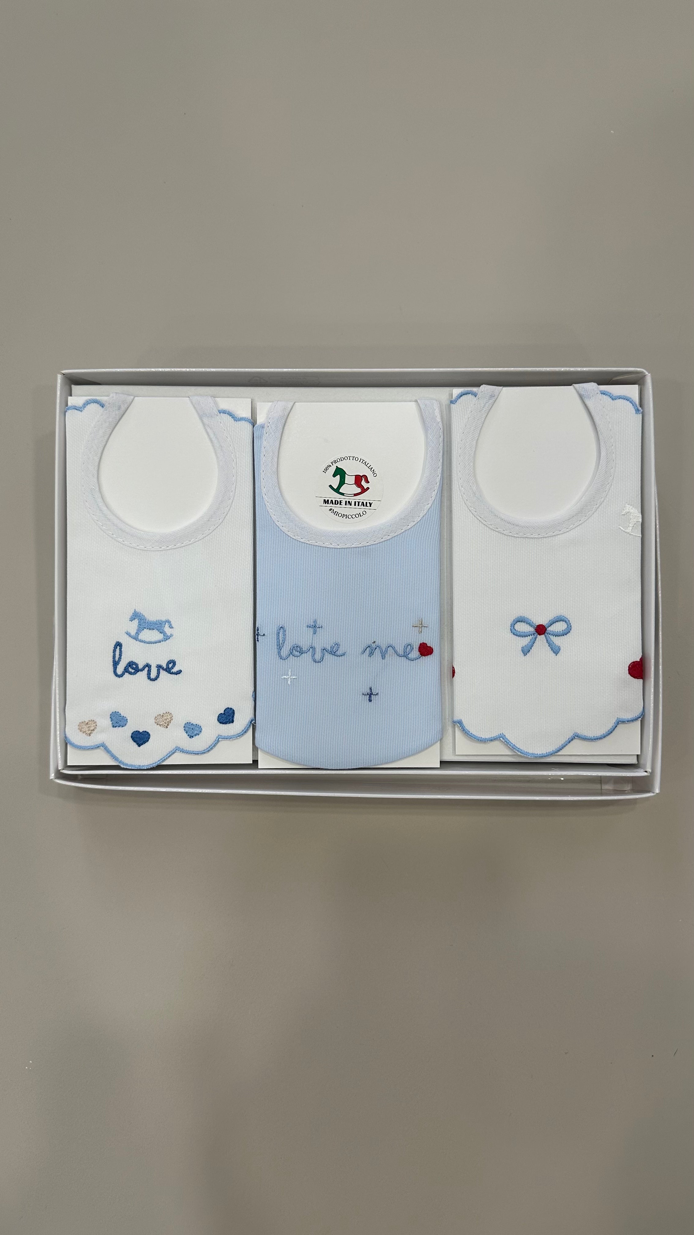 Tris BAVAGLINI RICAMATI - AZZURRO