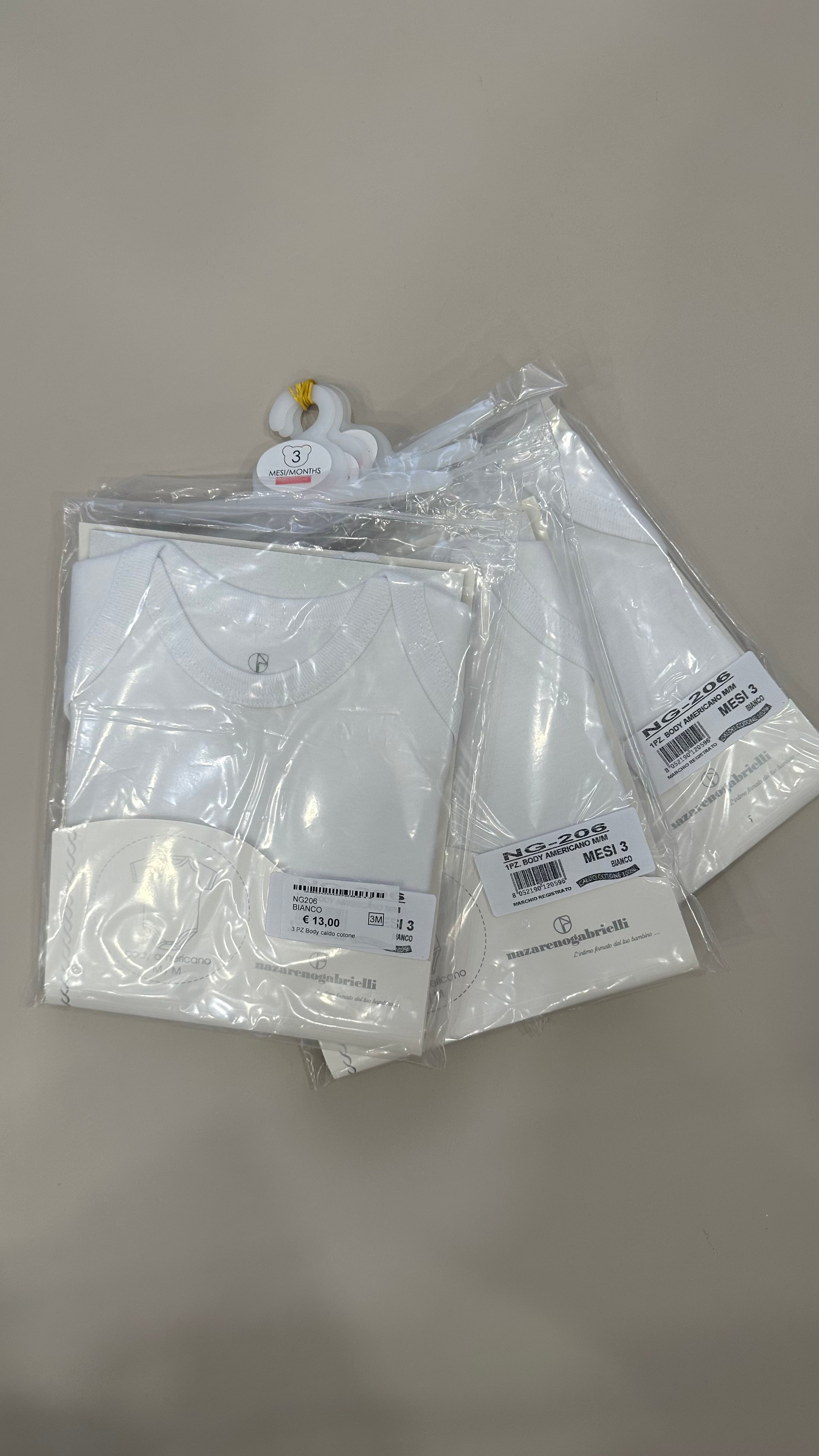 3 PZ Body caldo cotone MEZZA MANICA NAZARENO - BIANCO