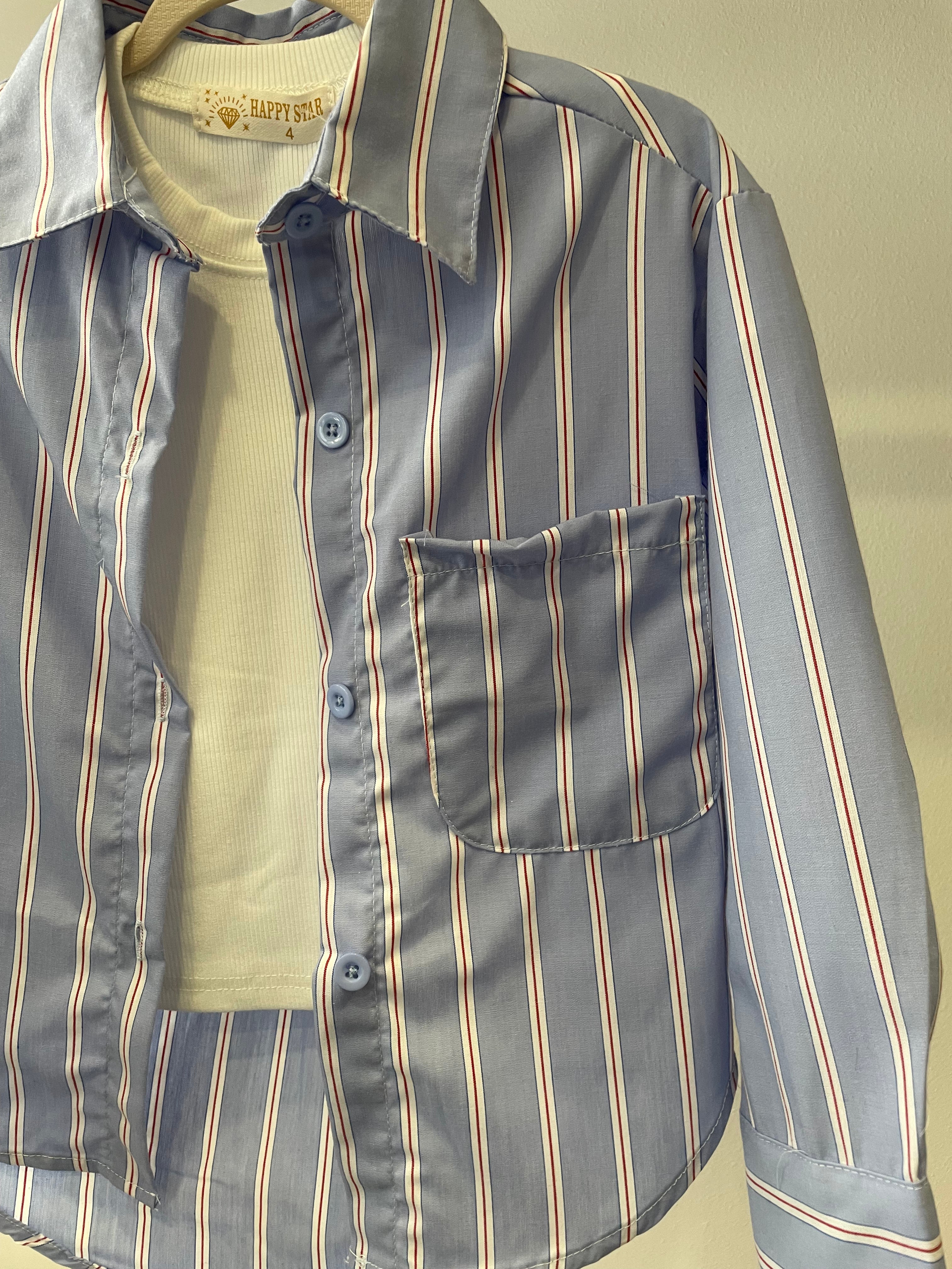 Camicia riga CON MAGLIA 4-14A - CELESTE