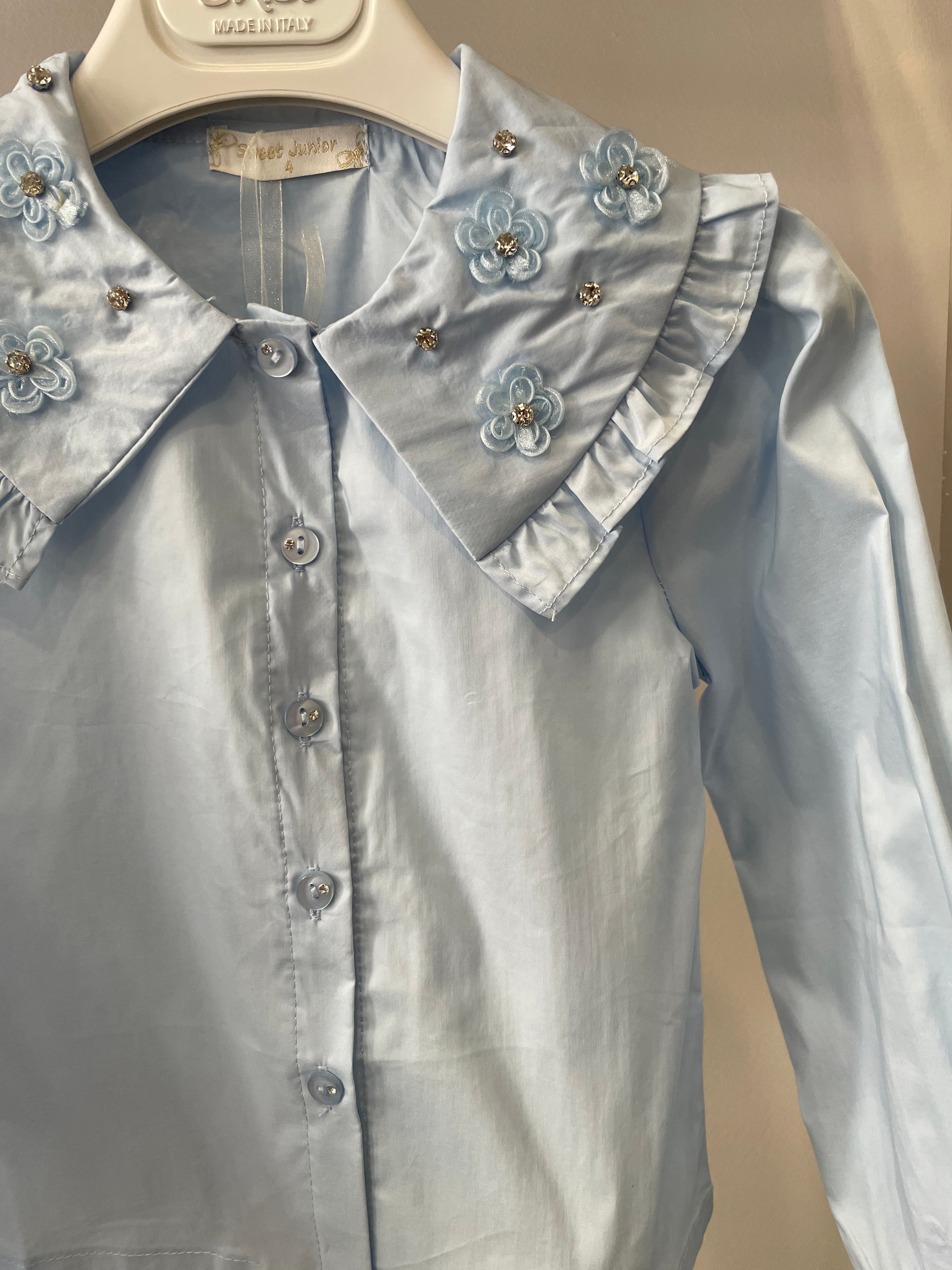 Camicia STRASS COLLO 4-14A - CELESTE