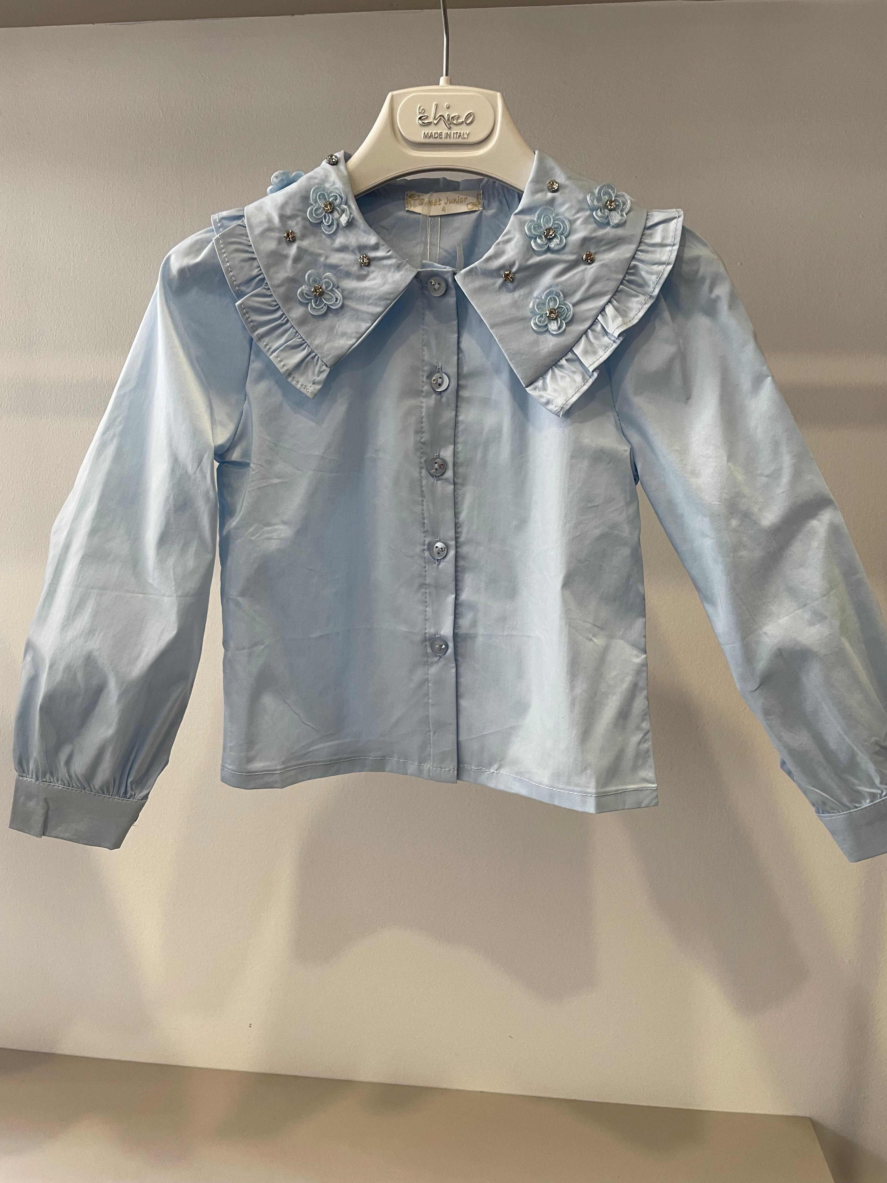 Camicia STRASS COLLO 4-14A - CELESTE