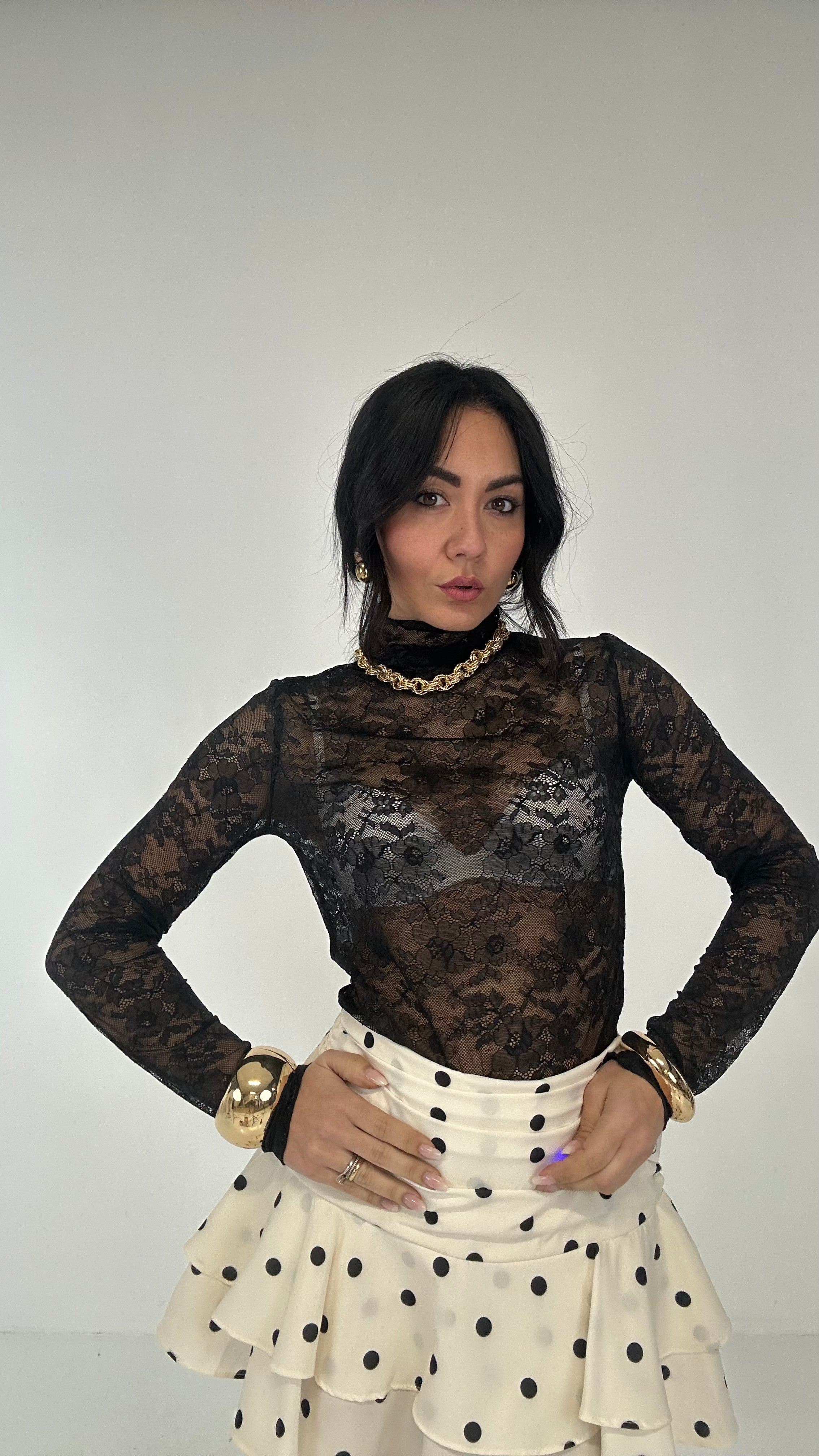 Maglia PIZZO RAMO FIORELLINI - NERO