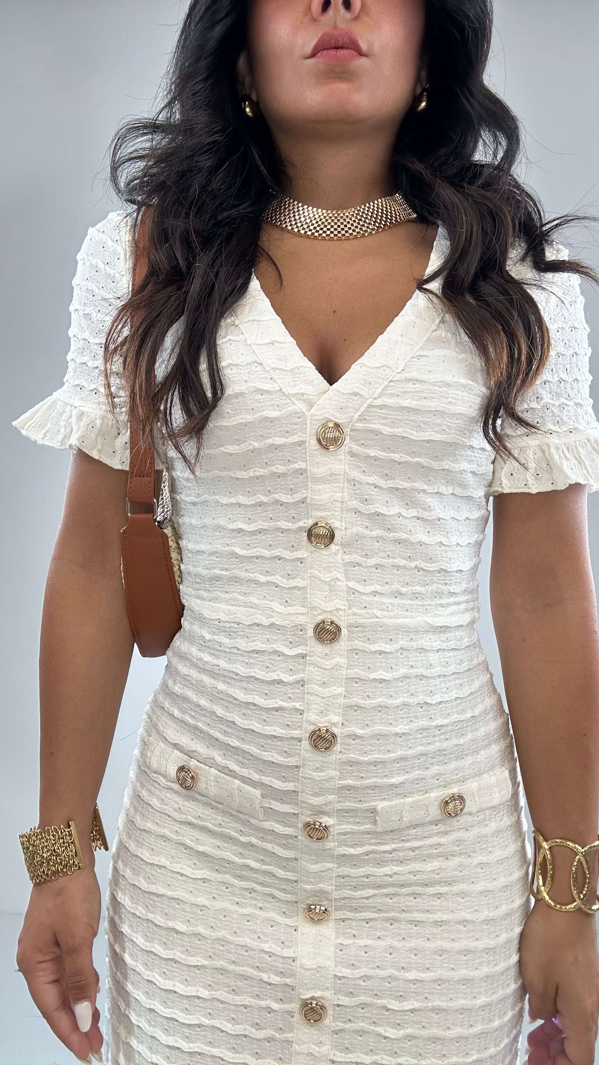 Vestito BOTTONCINI ORO - PANNA