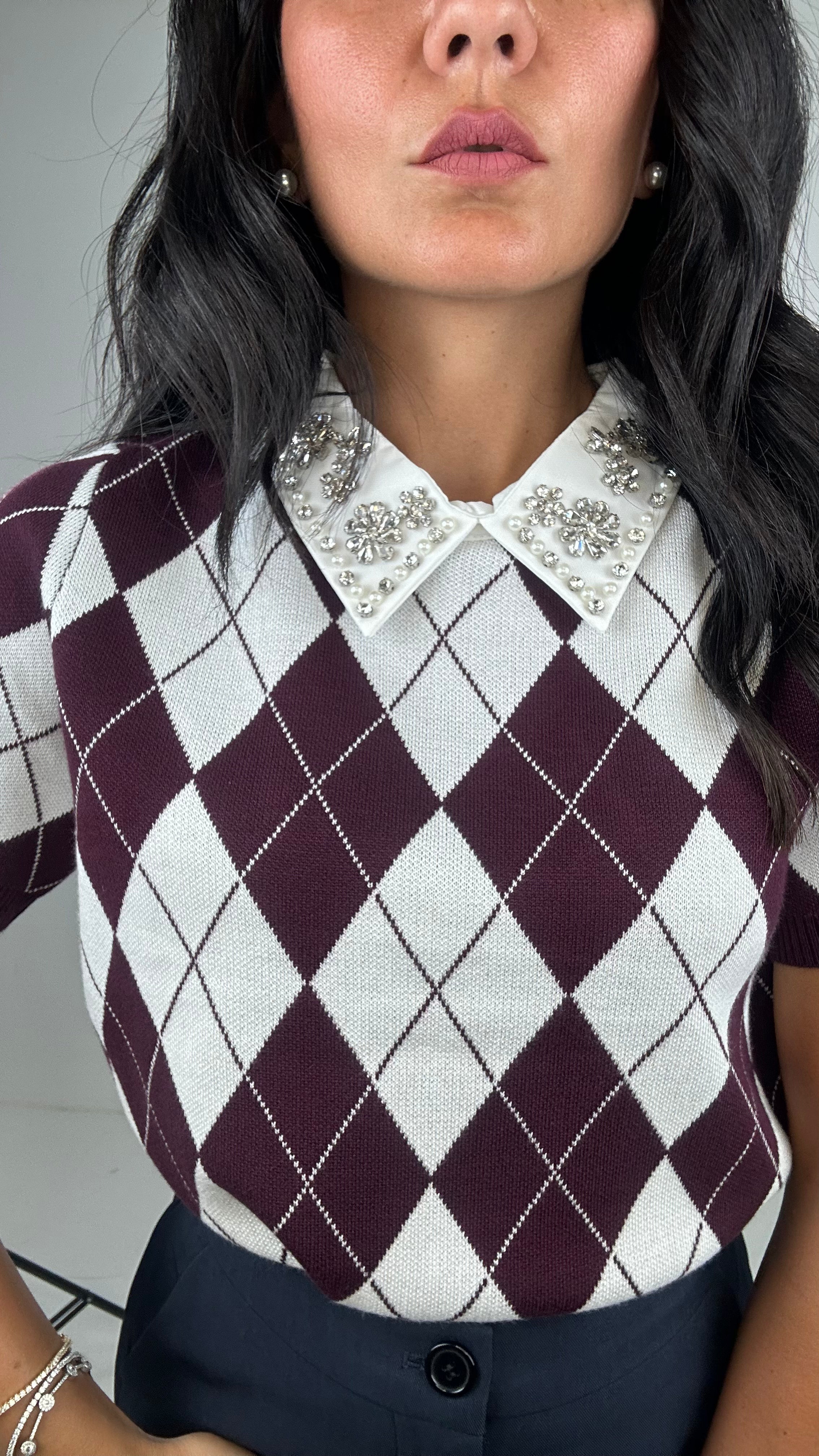 Polo ROMBO COLLETTO STRASS - BORDEAUX