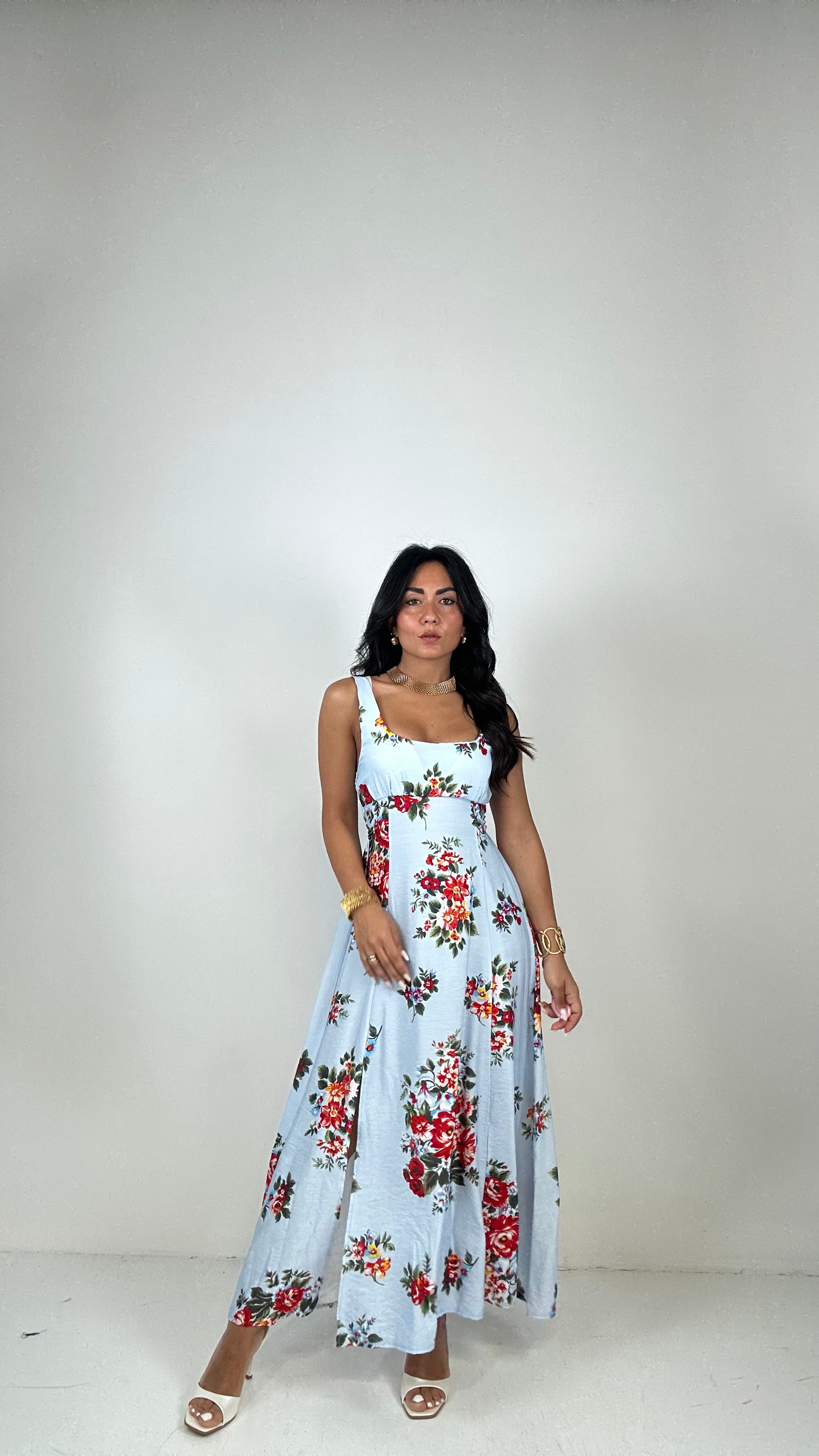 Vestito CON COPPA FIORI - CELESTE