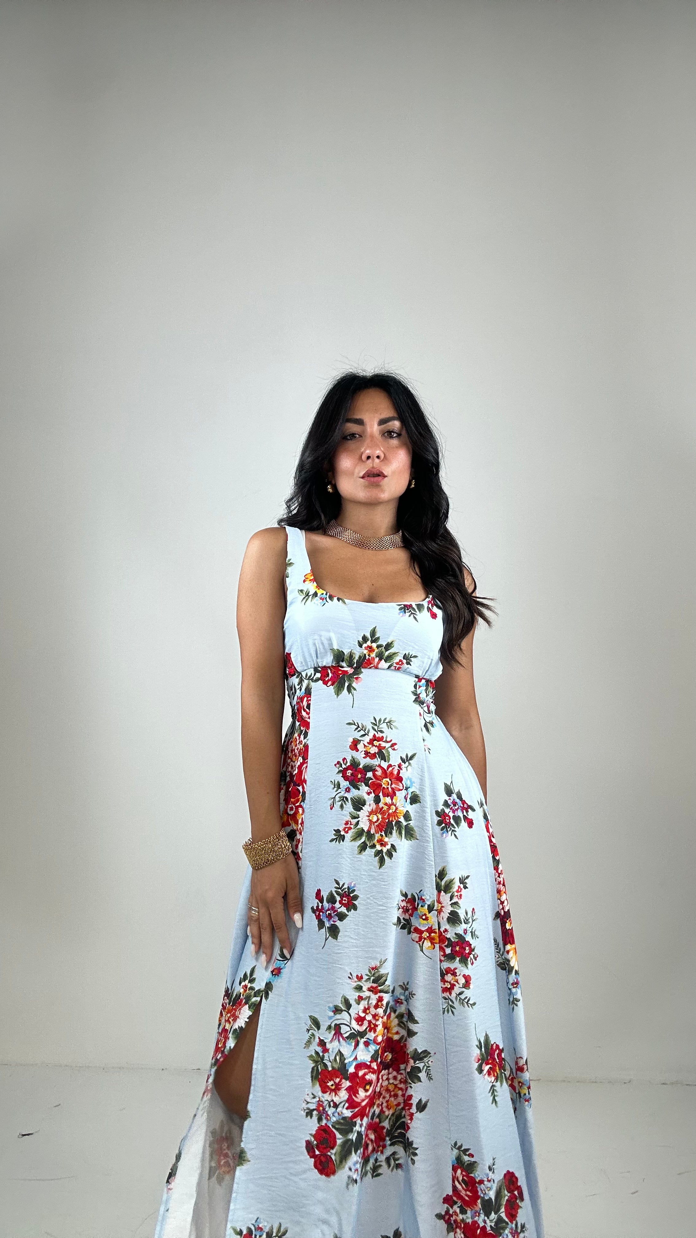 Vestito CON COPPA FIORI - CELESTE