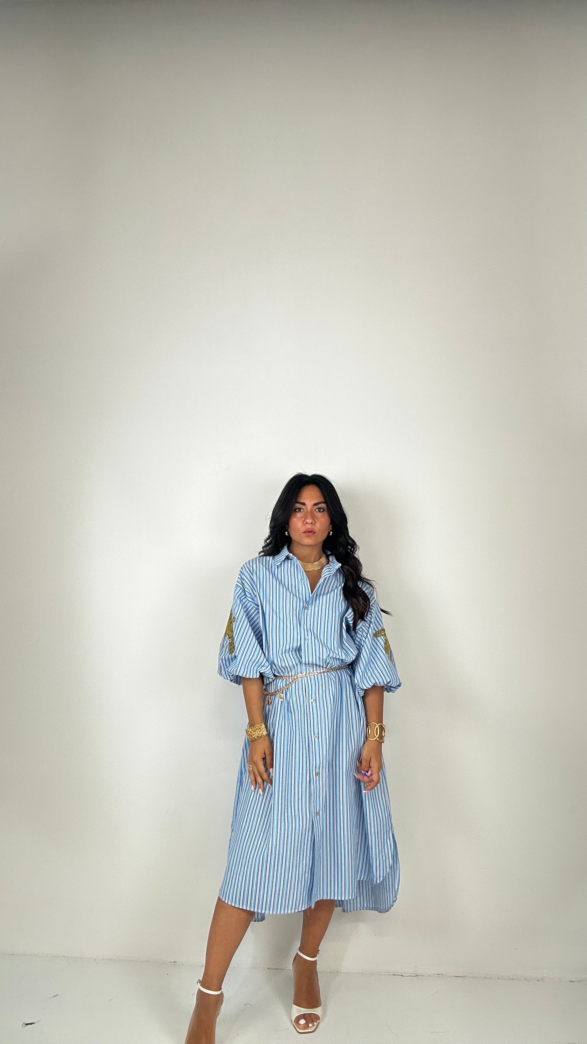 vestito CAMICIONE PALMA - CELESTE