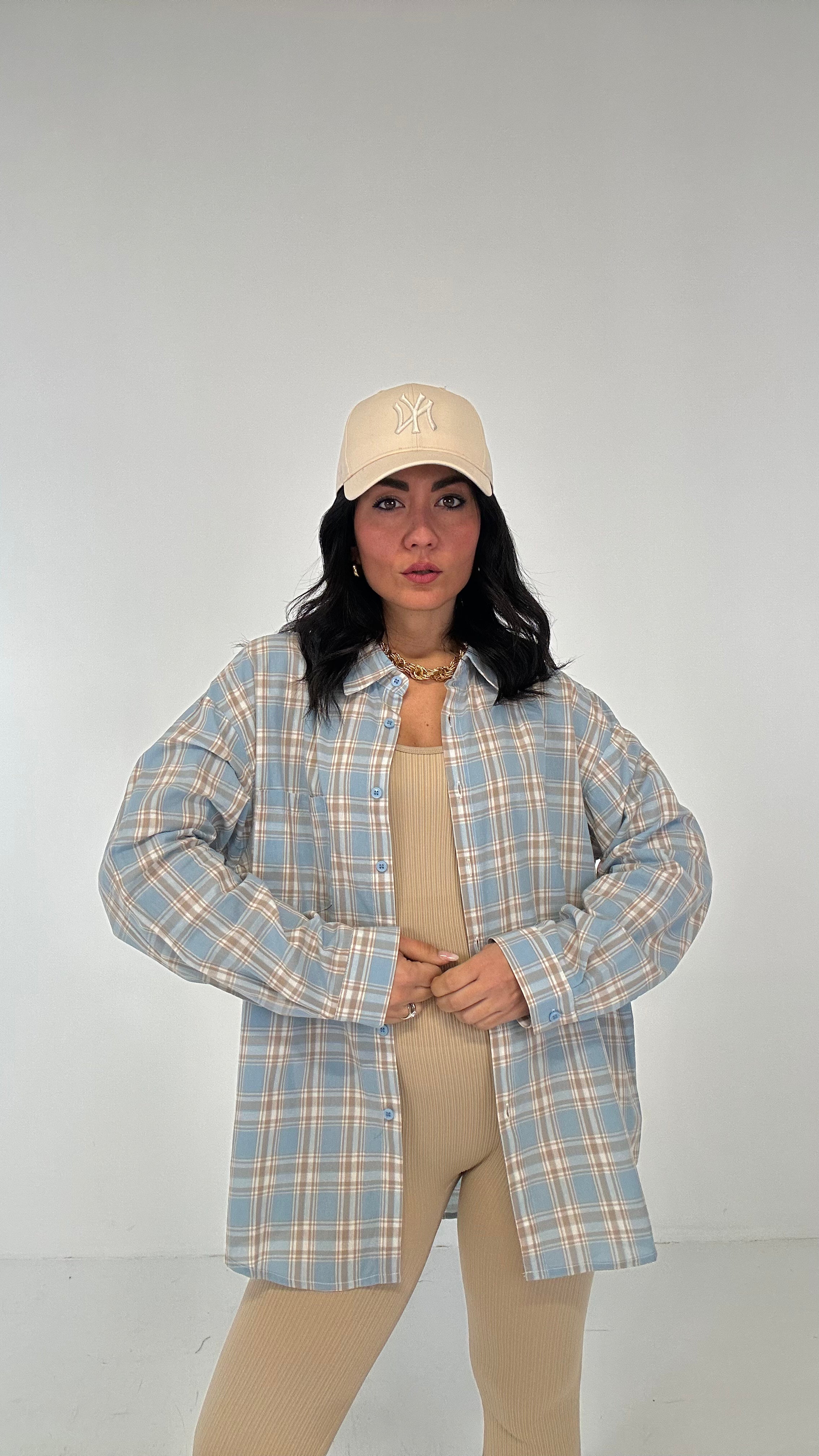 Camicia QUADRONI SPRING - CELESTE