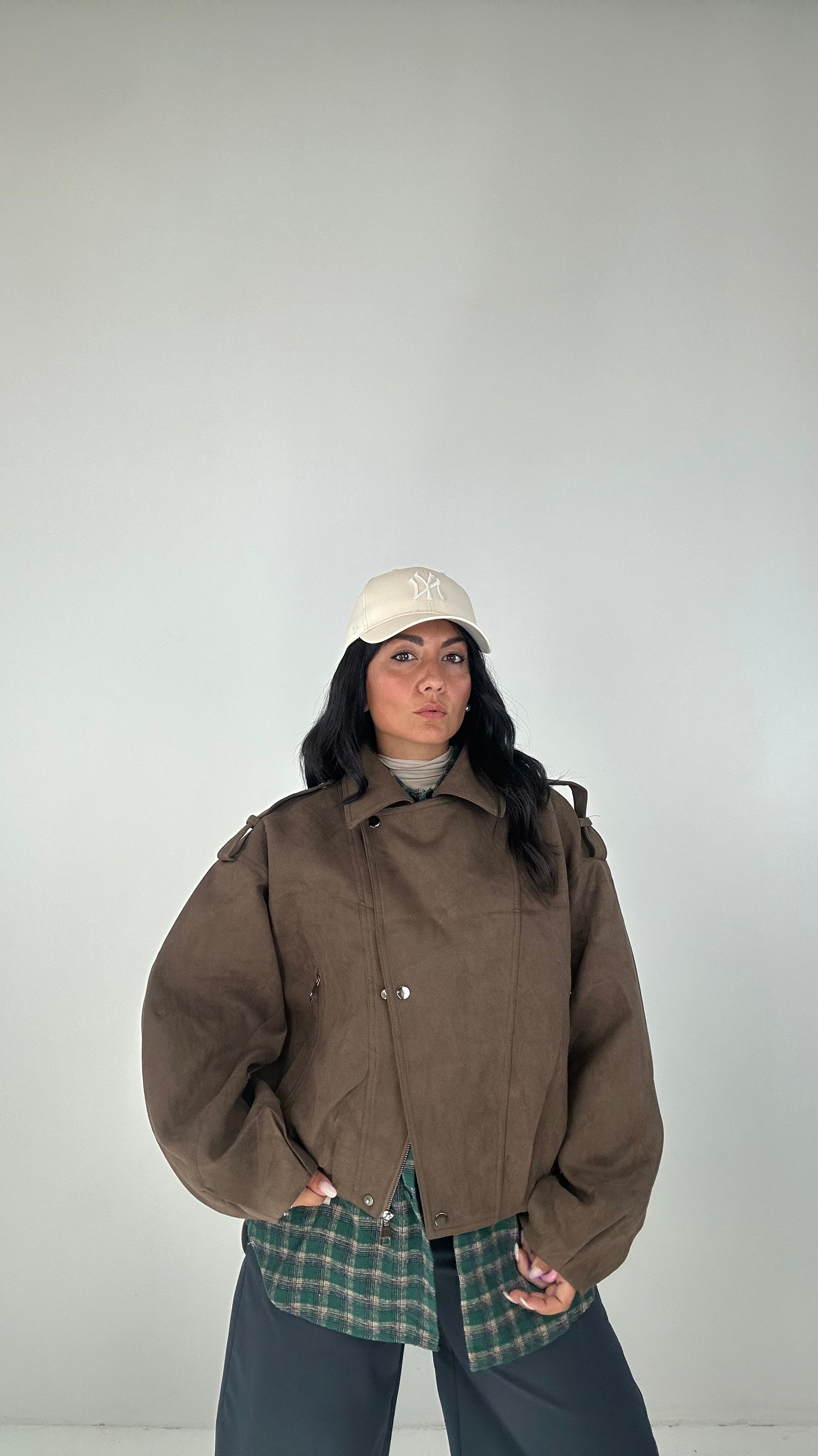 Giubbino CHIODO ECOCAMOSCIO - MARRONE