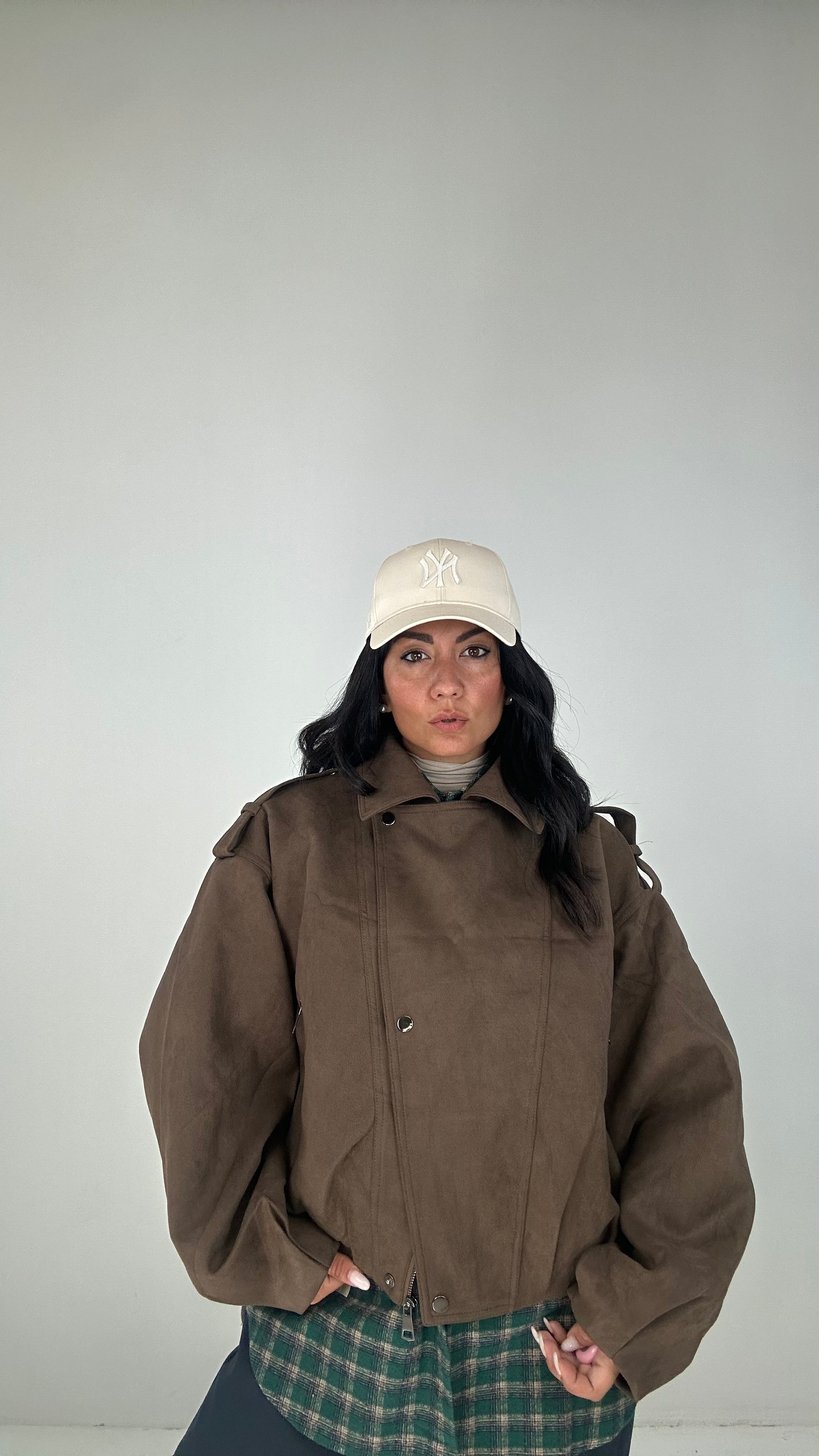 Giubbino CHIODO ECOCAMOSCIO - MARRONE