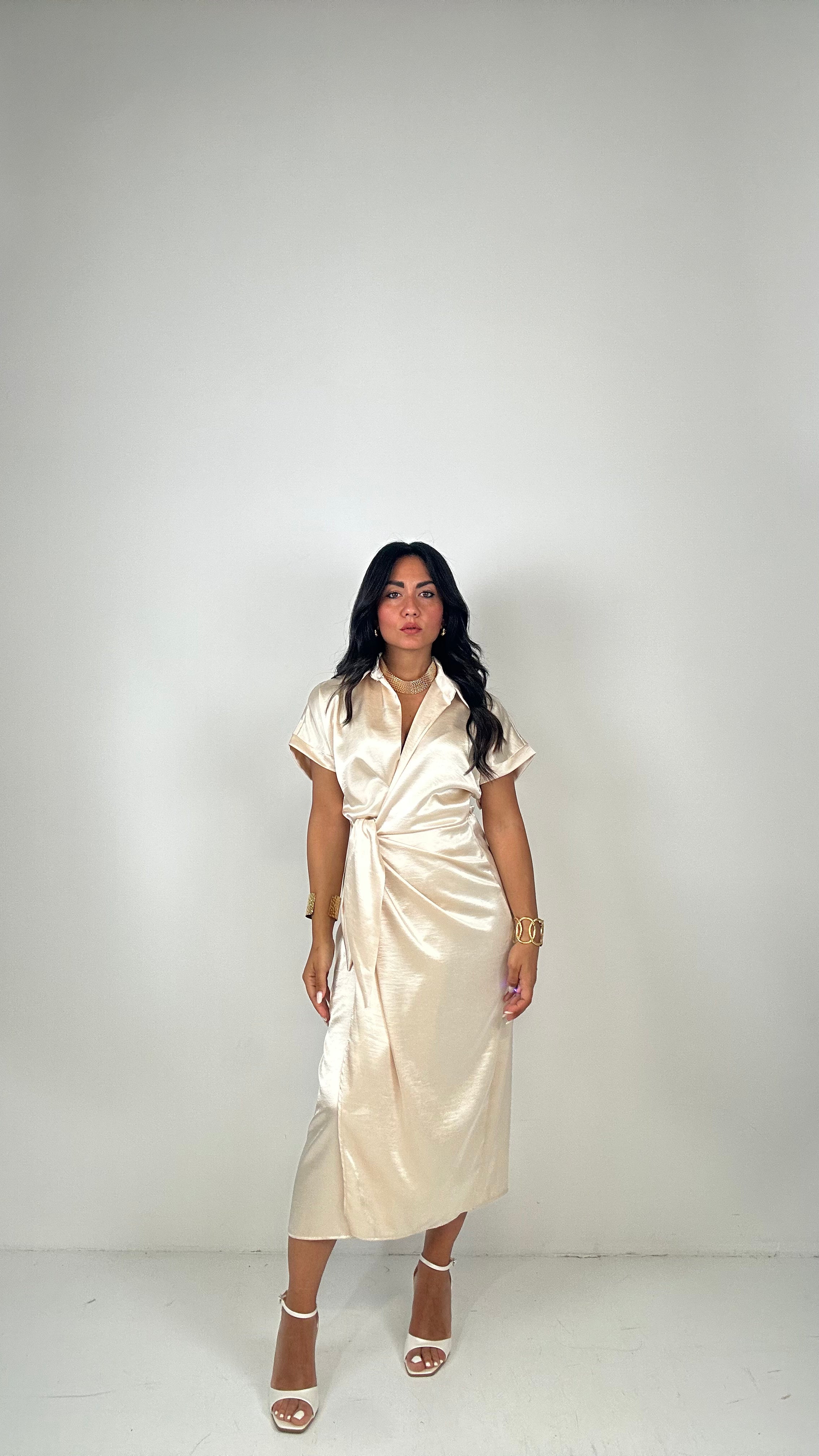Vestito SATIN PORTAFOGLIO - BEIGE
