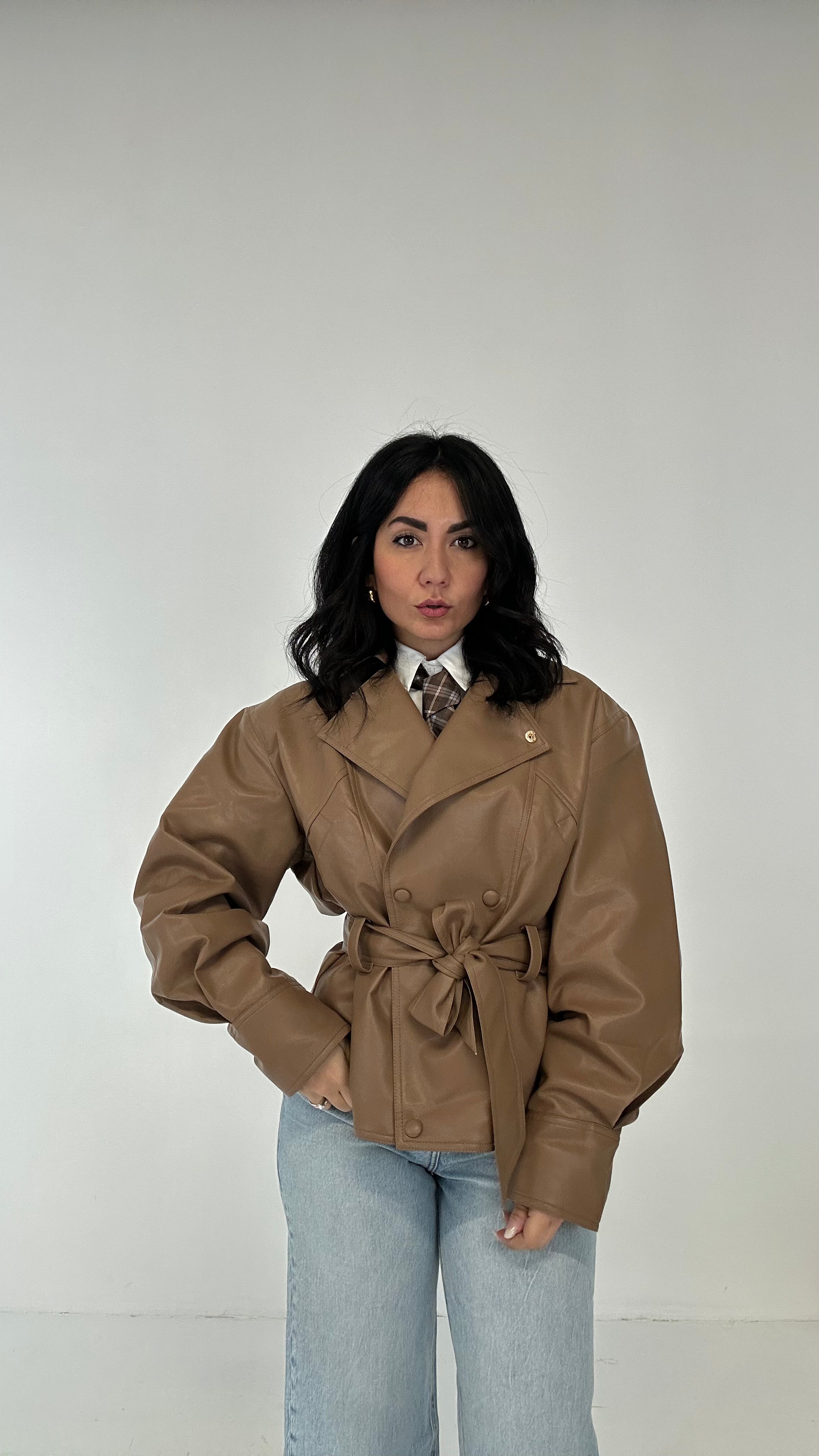 Giubbino ECOPELLE CINTURA - CAMMELLO