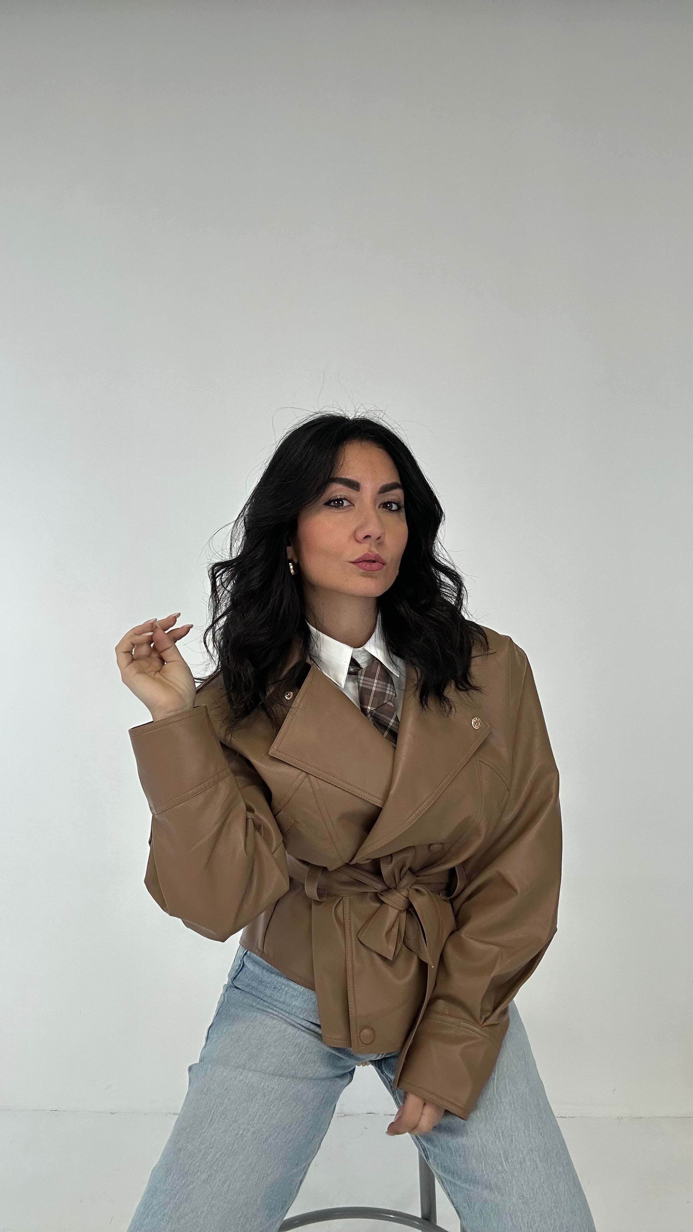 Giubbino ECOPELLE CINTURA - CAMMELLO