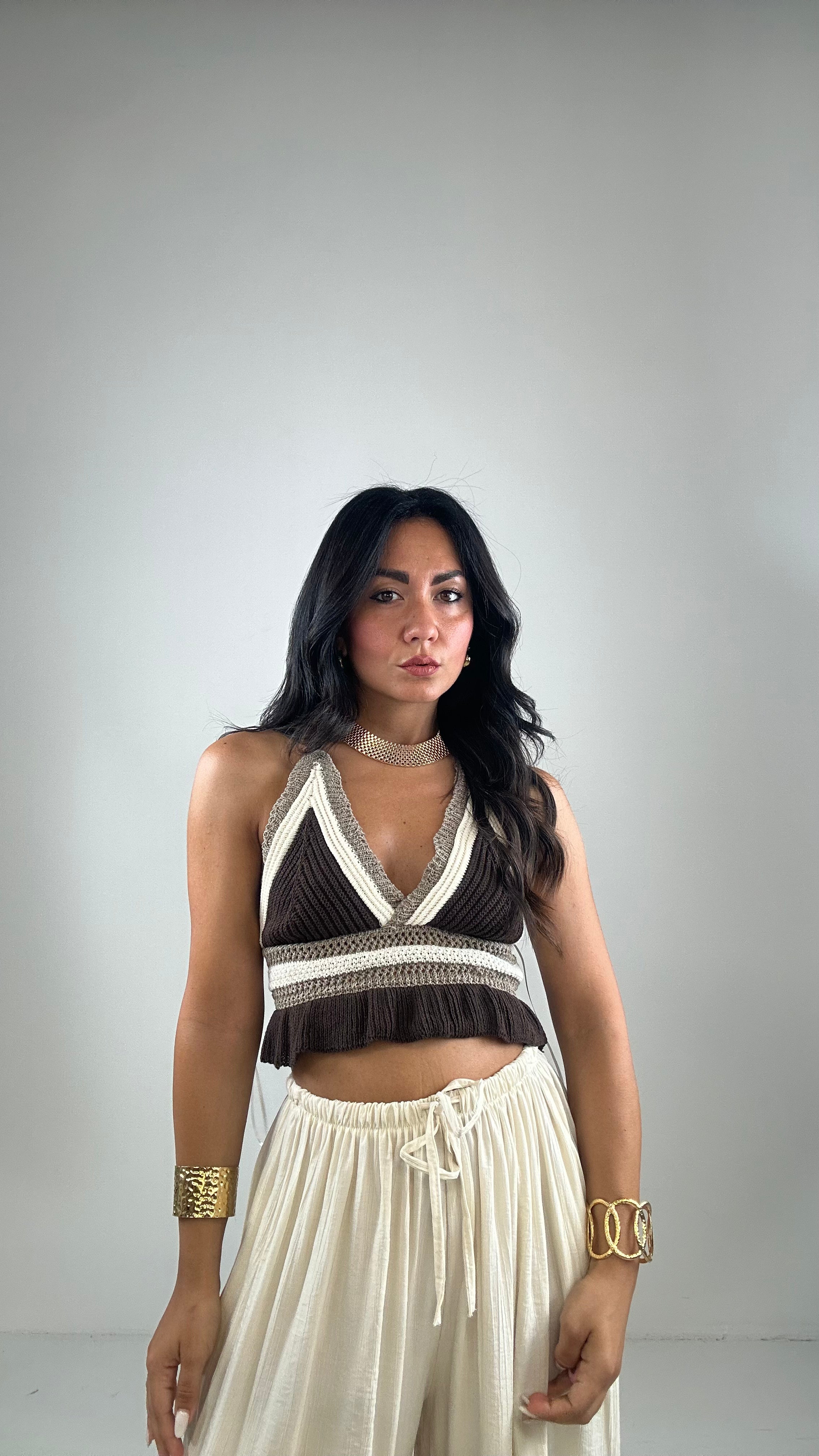 Top MACRAME' COOLOR - MARRONE