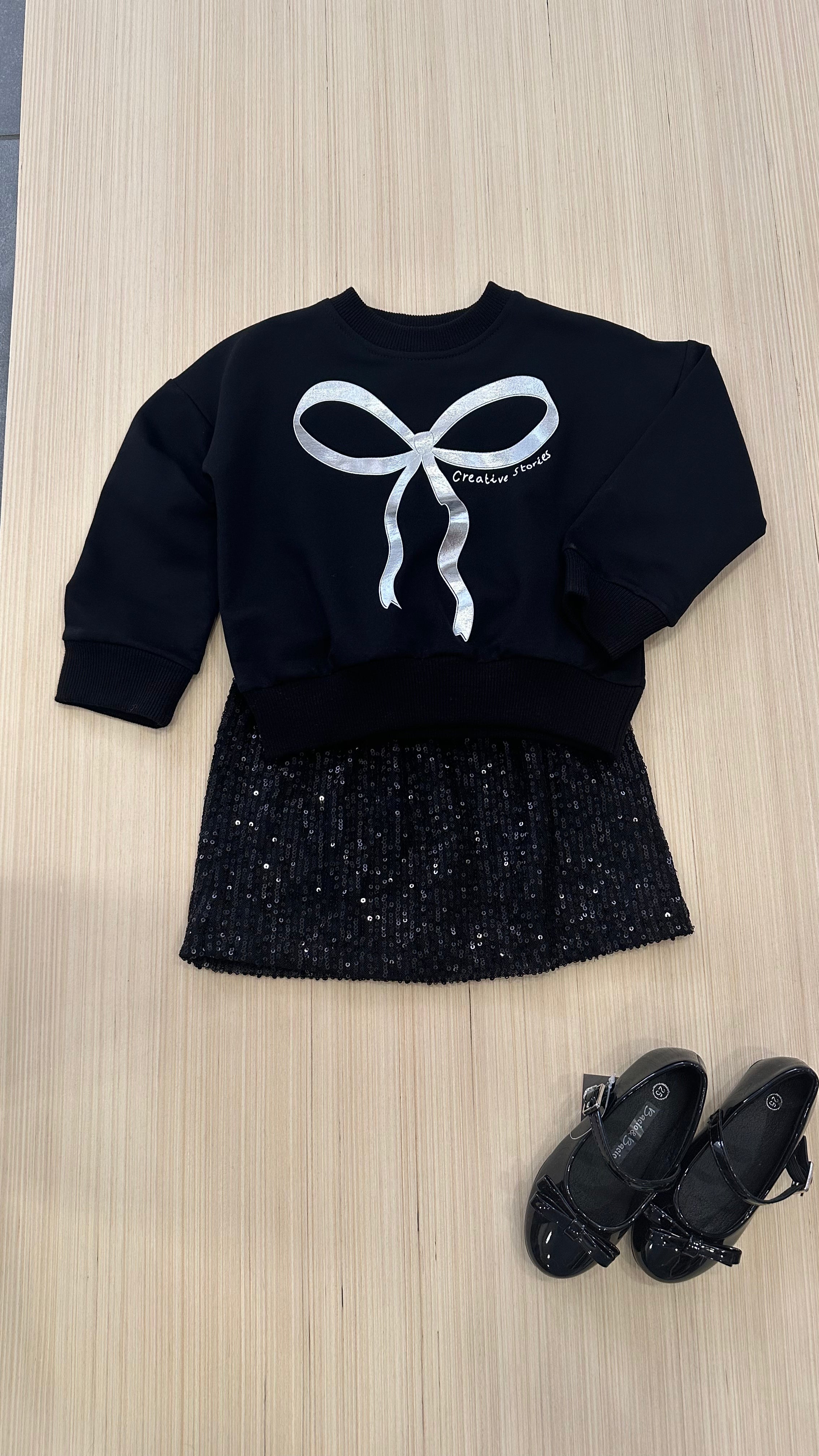 Completo FELPA E GONNA PAILLETTES - NERO