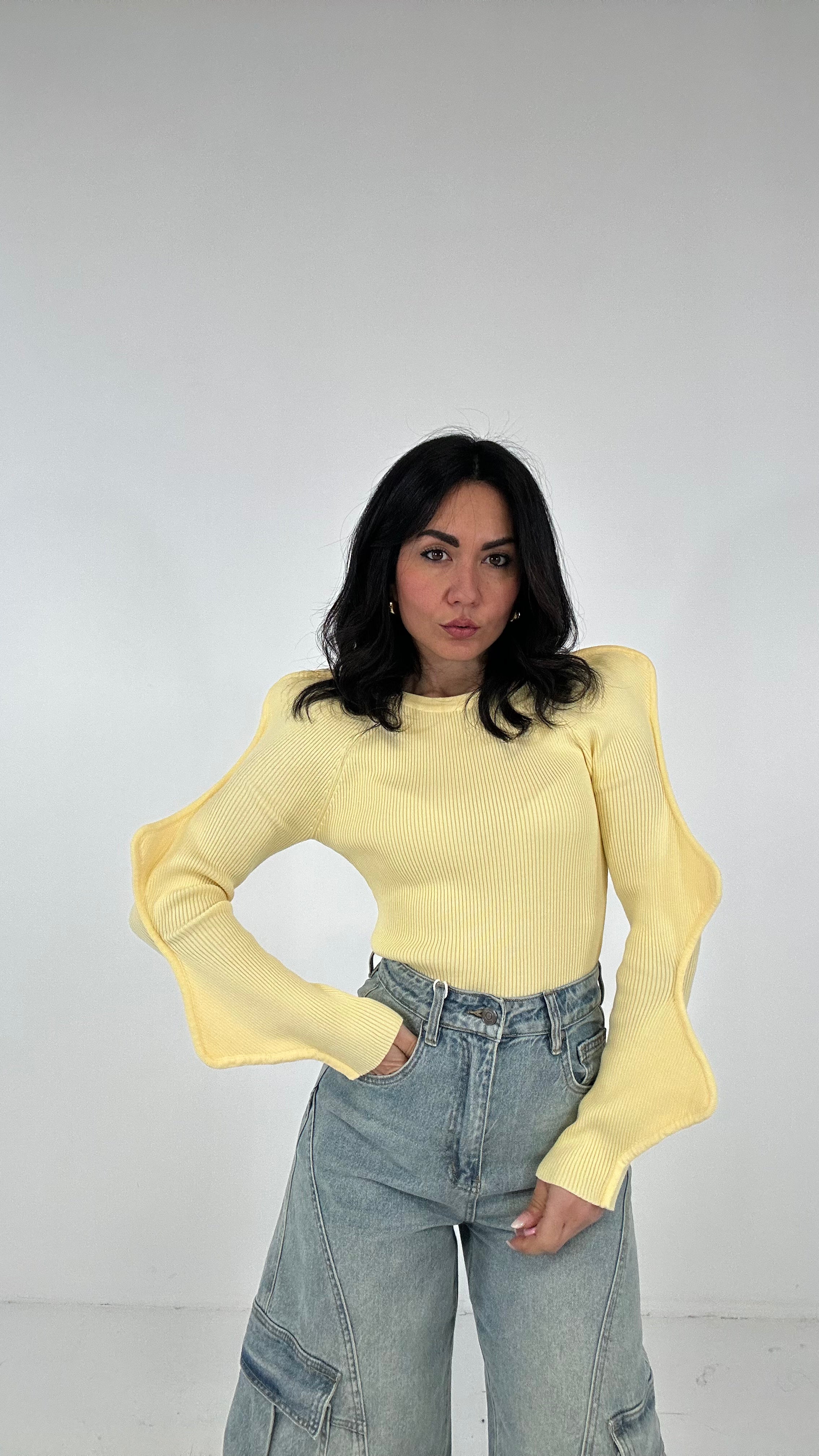 Pull MANICA ONDULATA - GIALLO