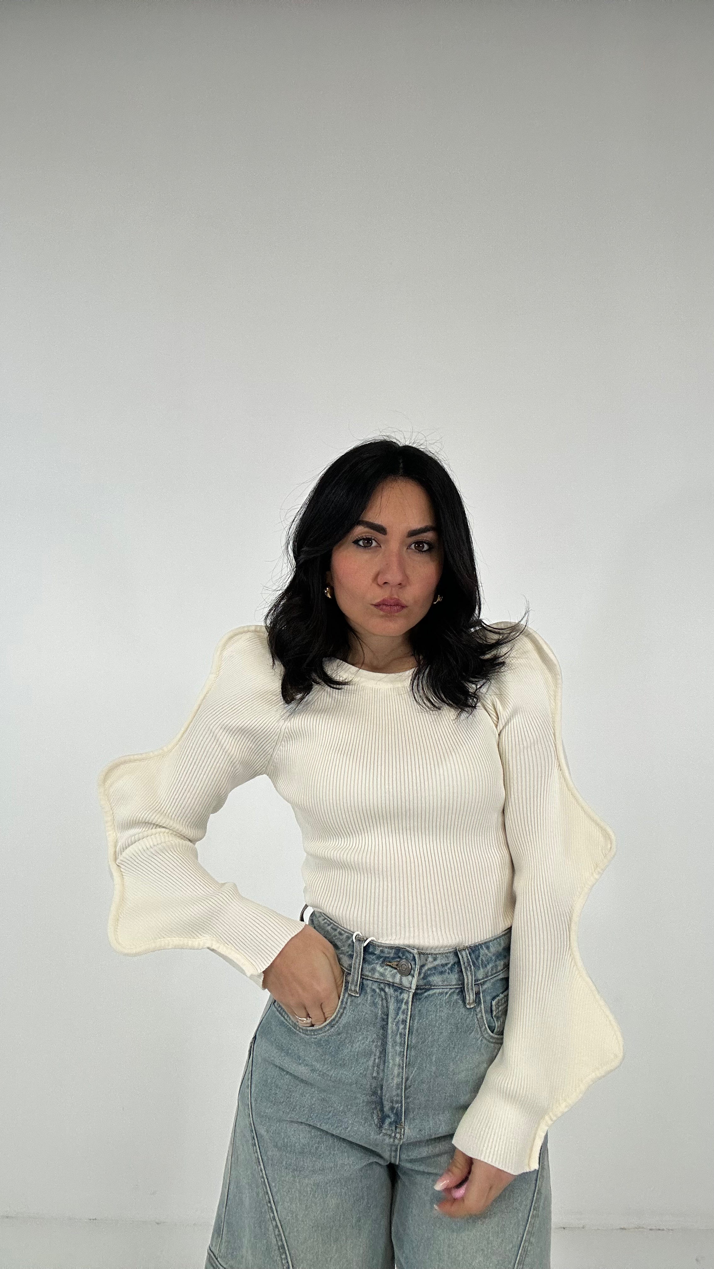 Pull MANICA ONDULATA - CREMA