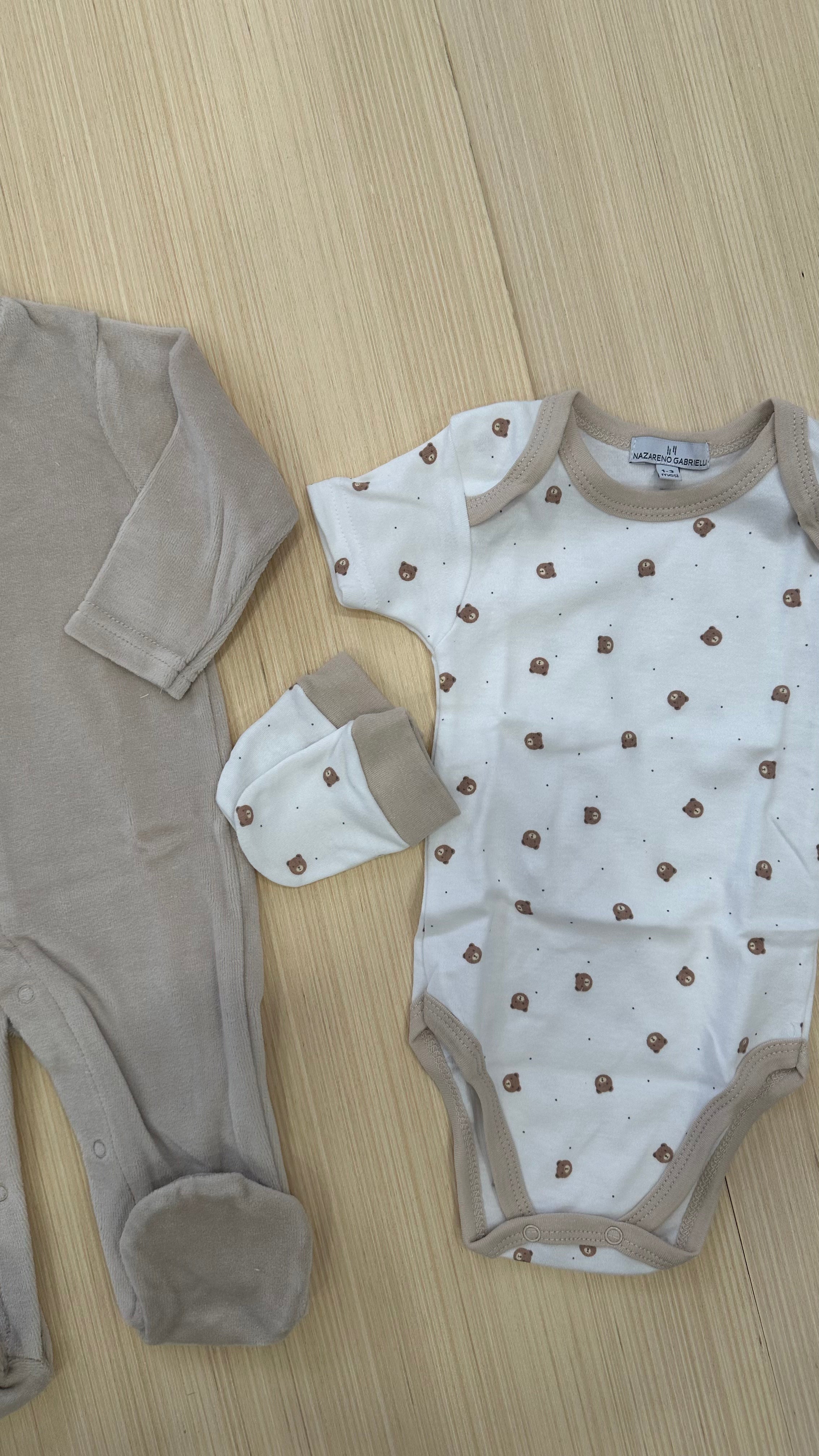 Set NASCITA TUTINA+BODY+CAPPELLO+MUFFOLETTE - BEIGE