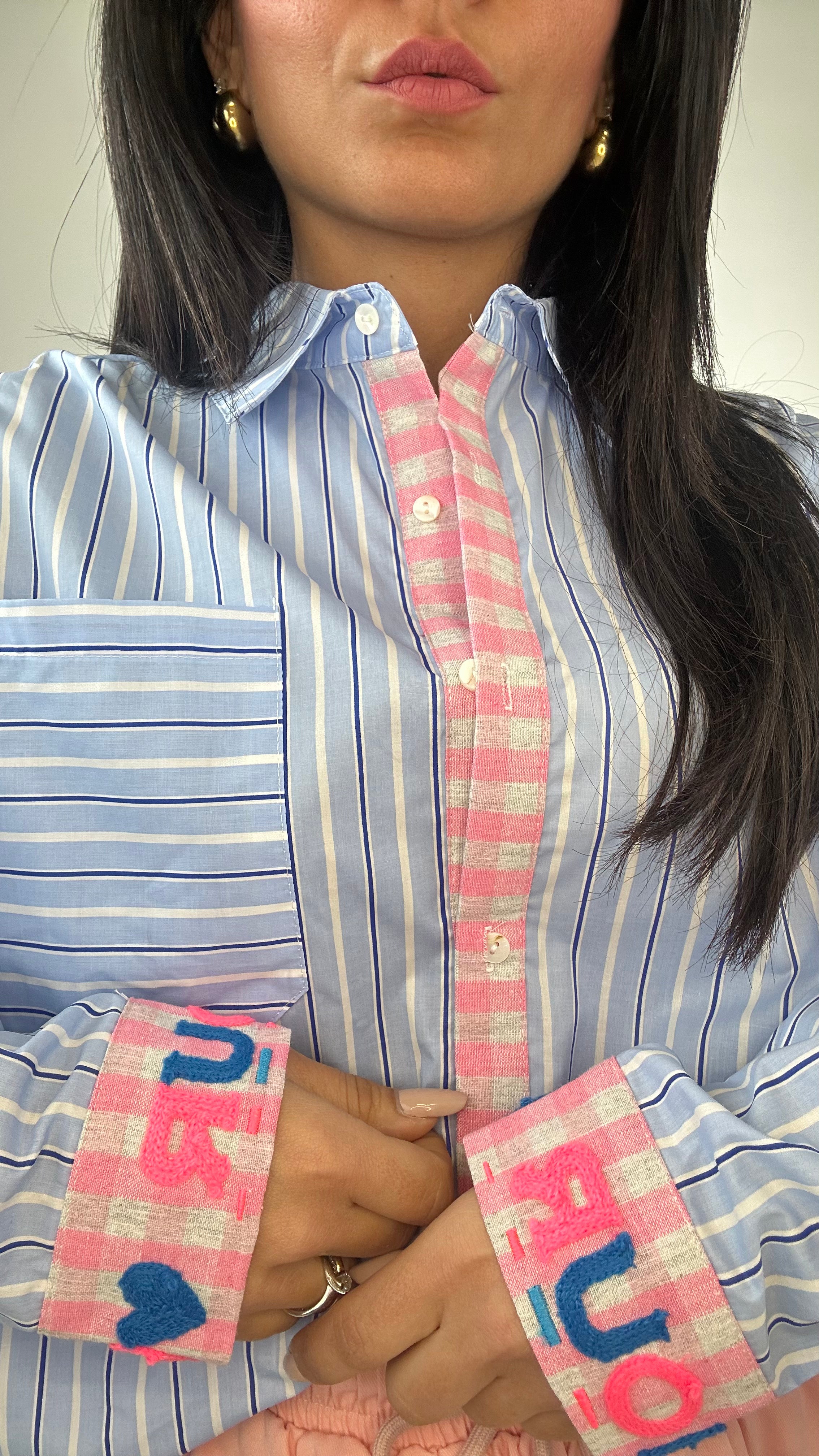 Camicia A RIGHE AMOUR - CELESTE-ROSA