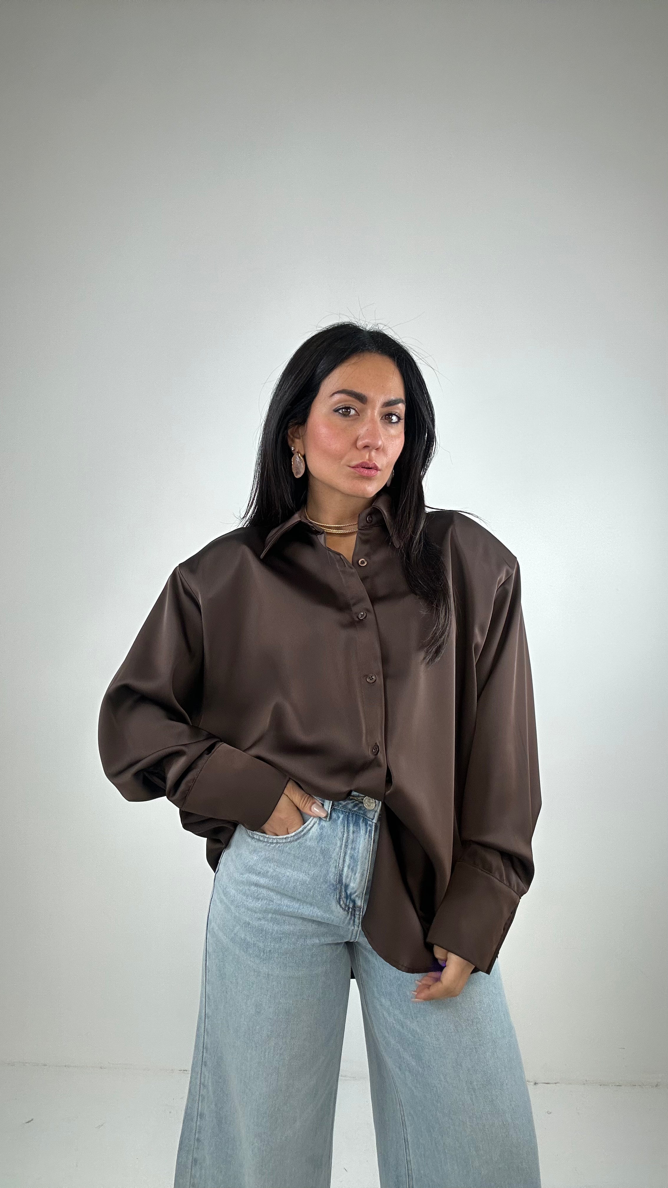 Camicia JUST SATIN CON SPALLINA - MARRONE