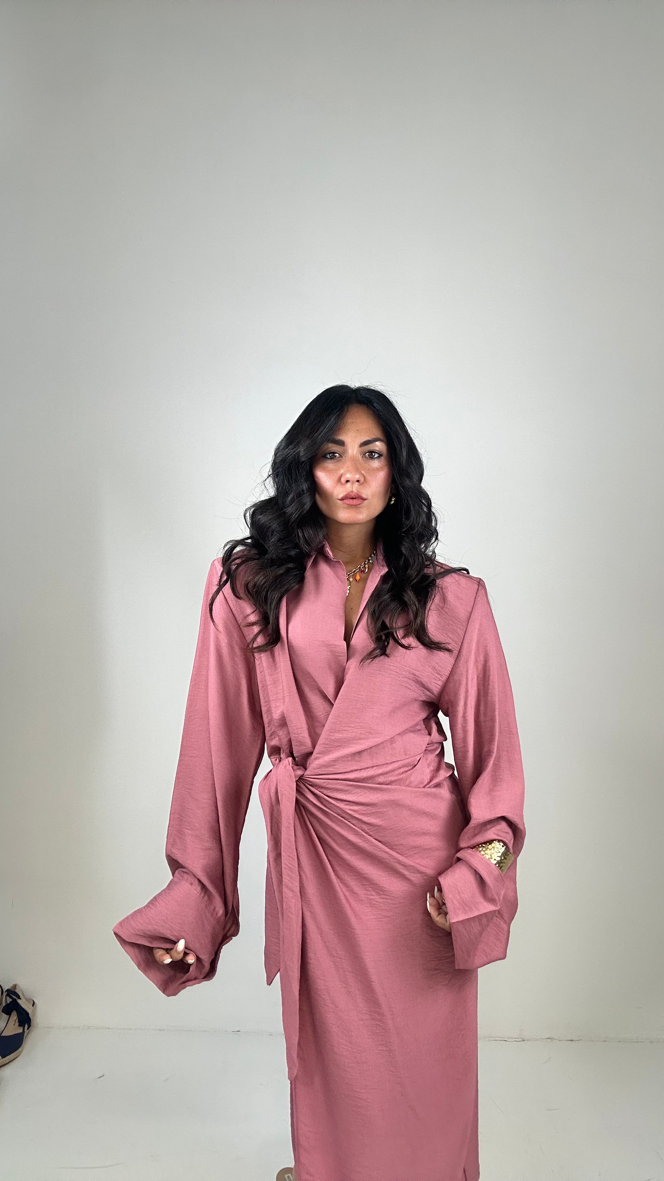 Vestito PORTAFOGLIO MIDI SPALLINA - ROSA