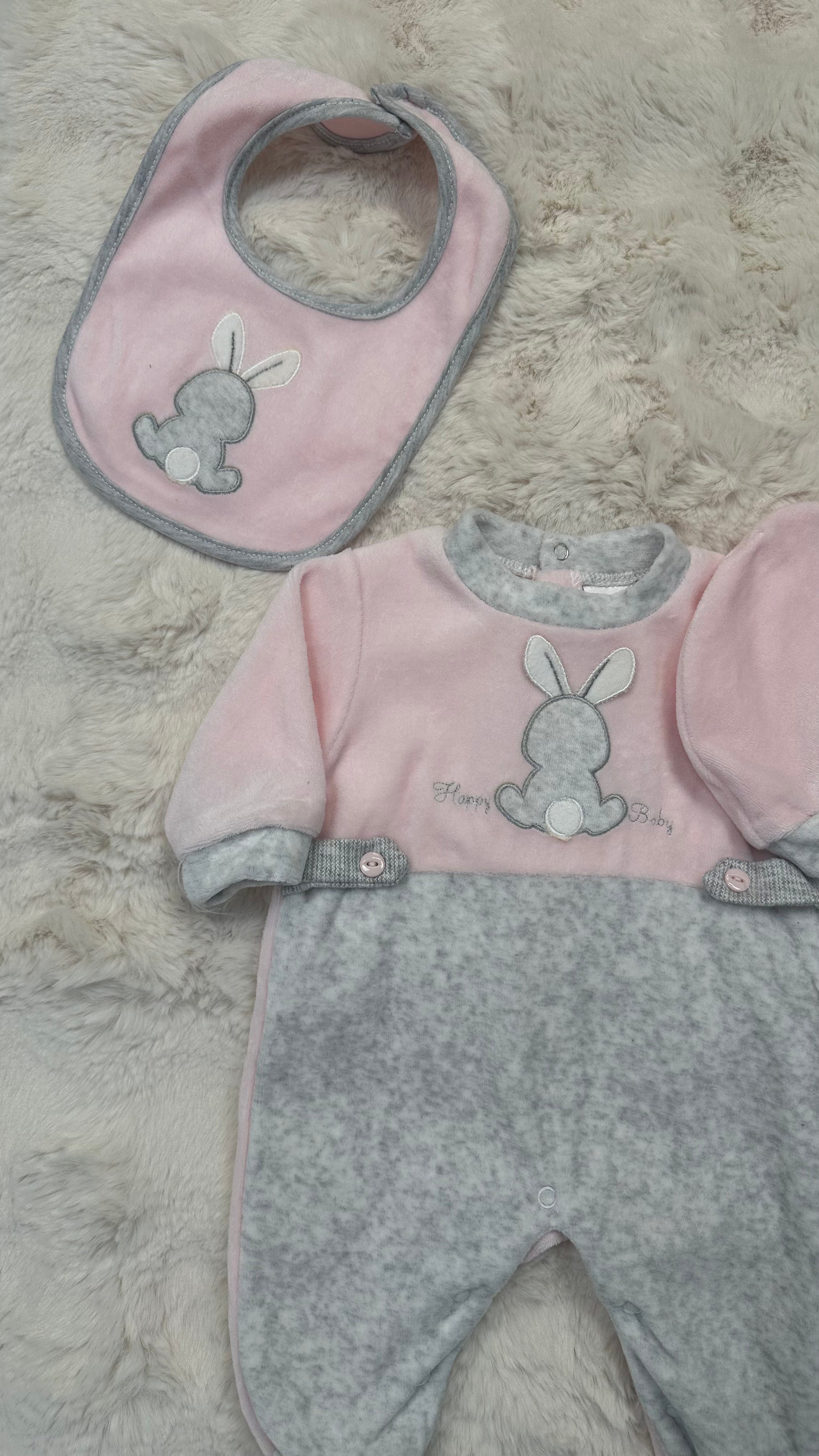 Tutina CINIGLIA CON BAVETTA E CAPPELLINO - ROSA