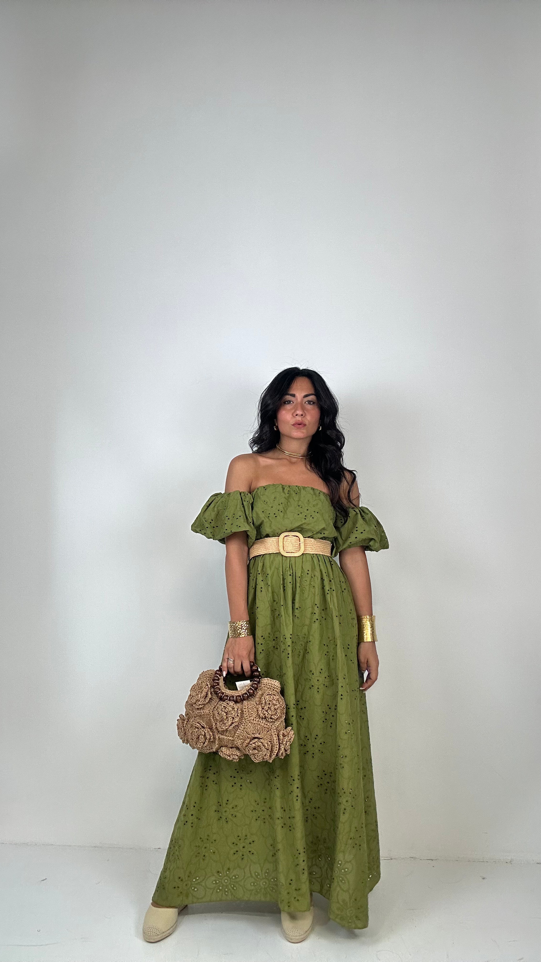 Vestito SANGALLO CON CINTURA - VERDE