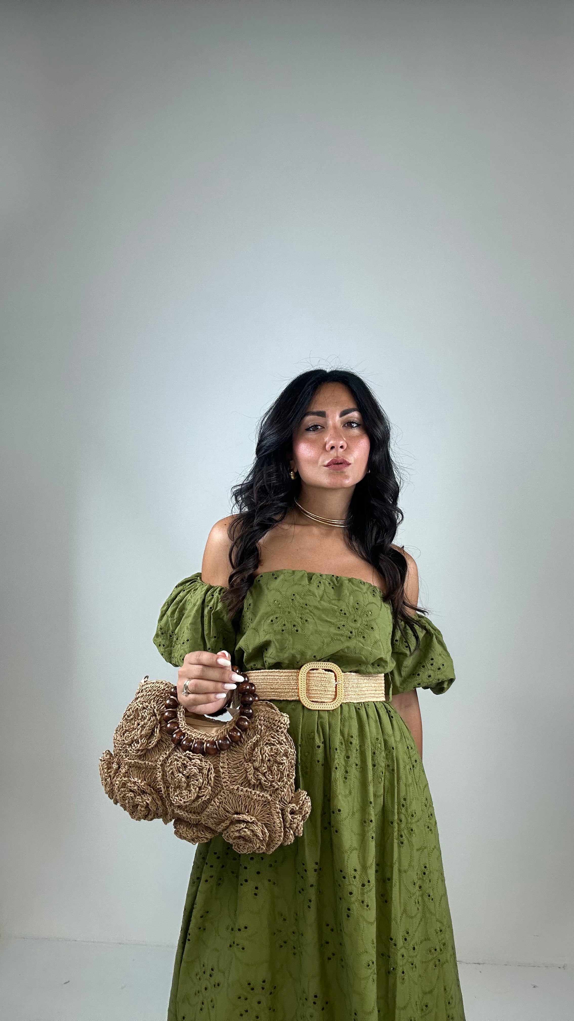 Vestito SANGALLO CON CINTURA - VERDE