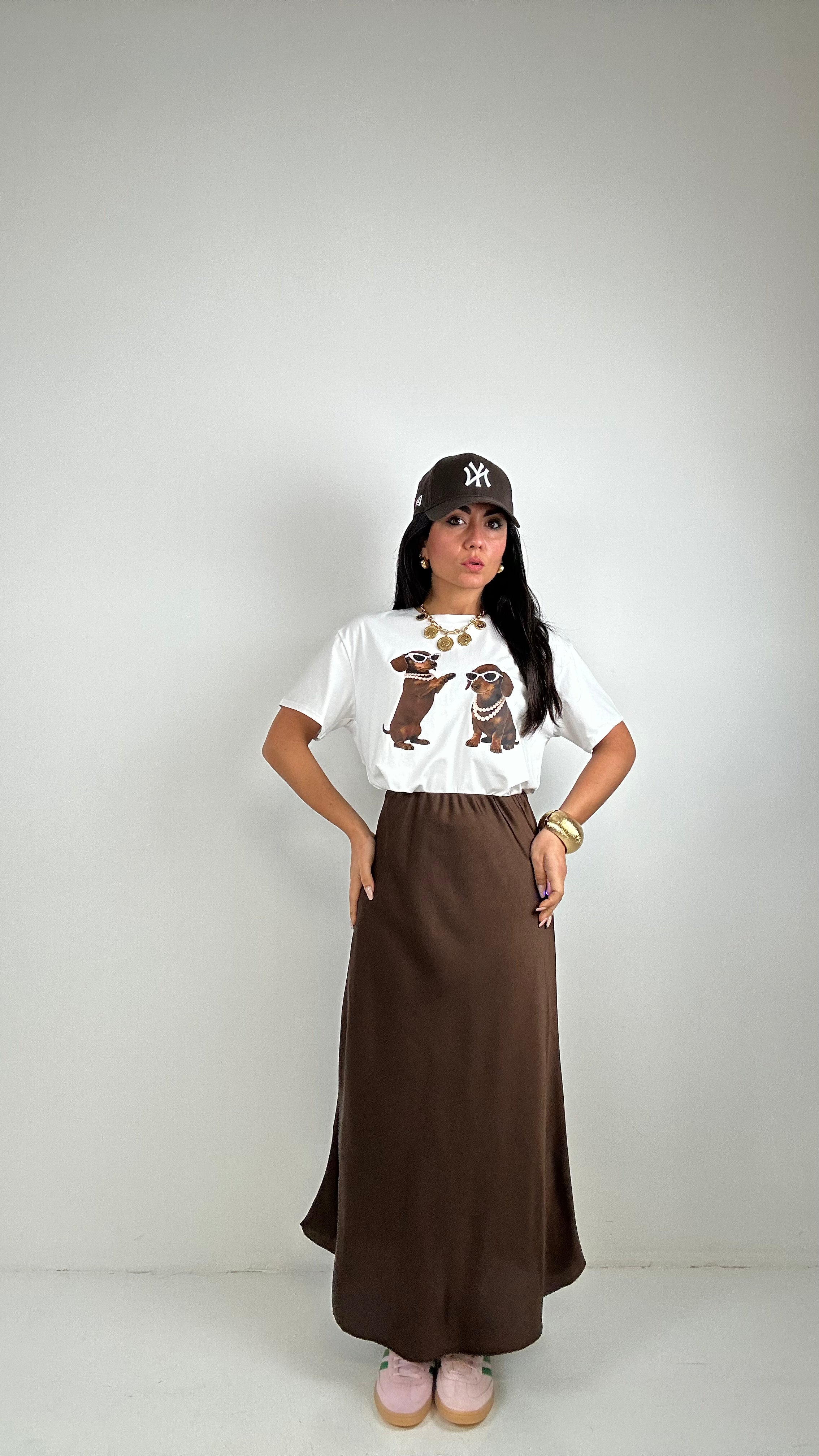 Gonna SATIN - MARRONE