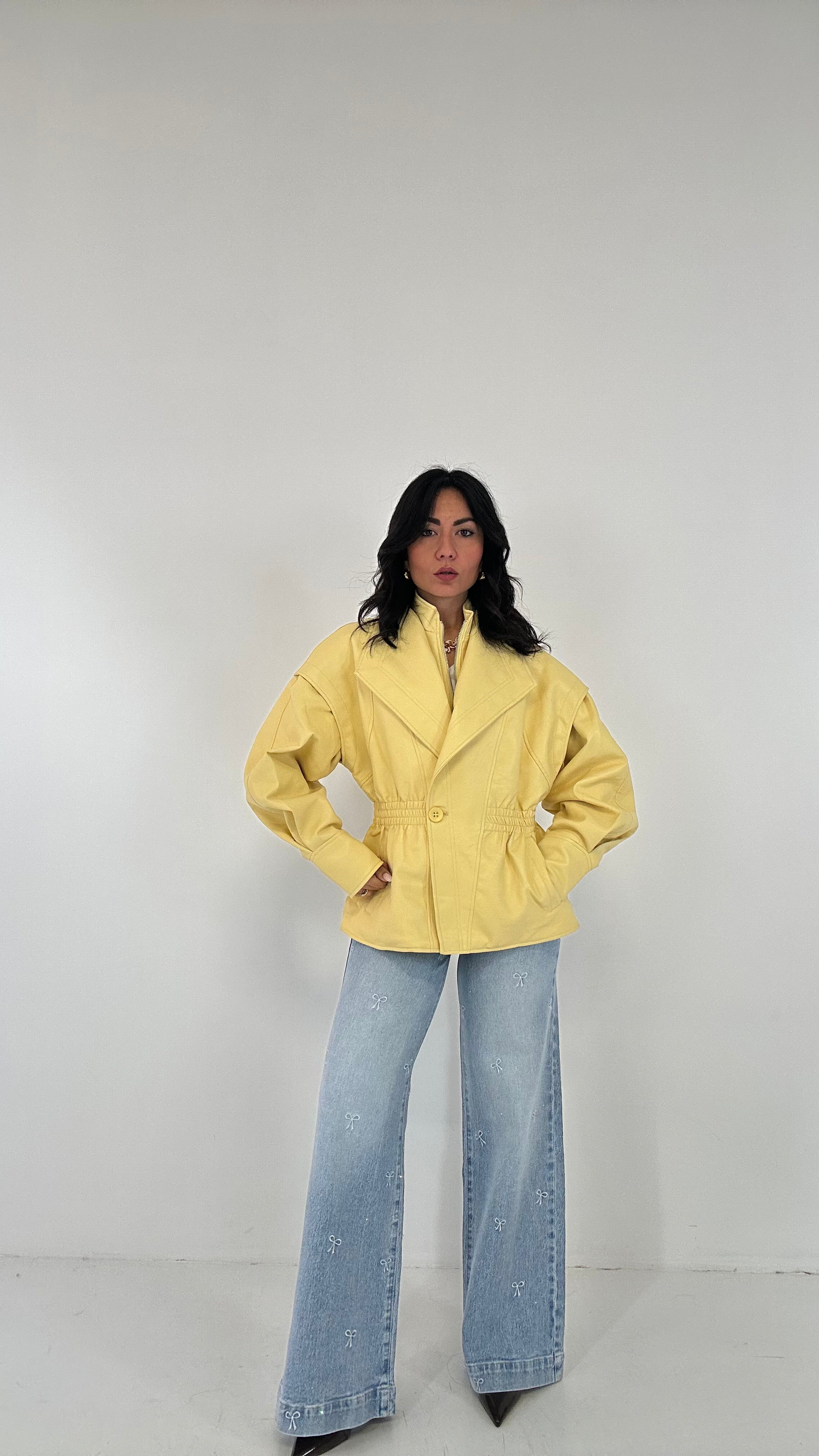 Giubbino ARRICCIATO IN ECOPELLE - GIALLO