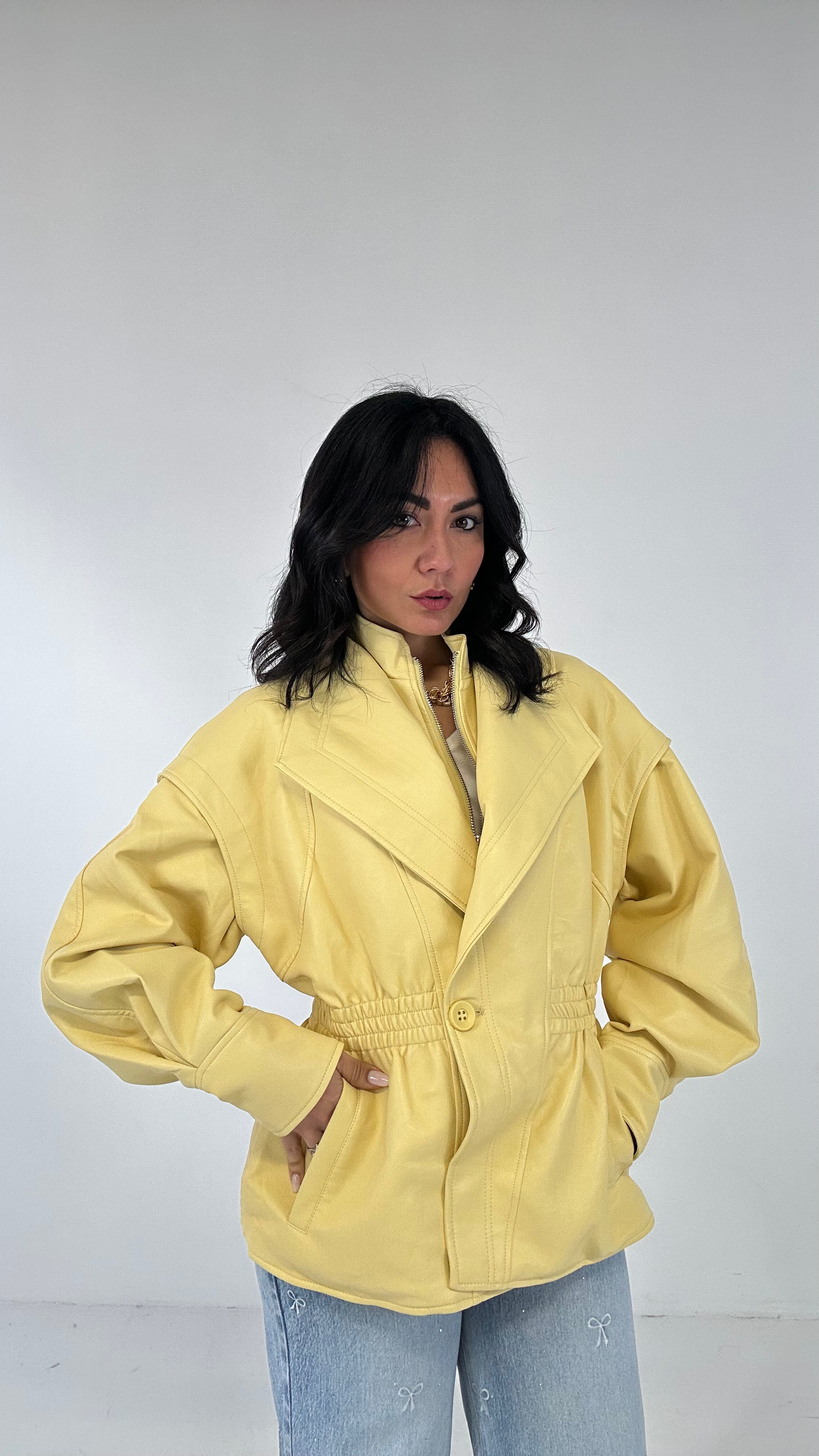 Giubbino ARRICCIATO IN ECOPELLE - GIALLO