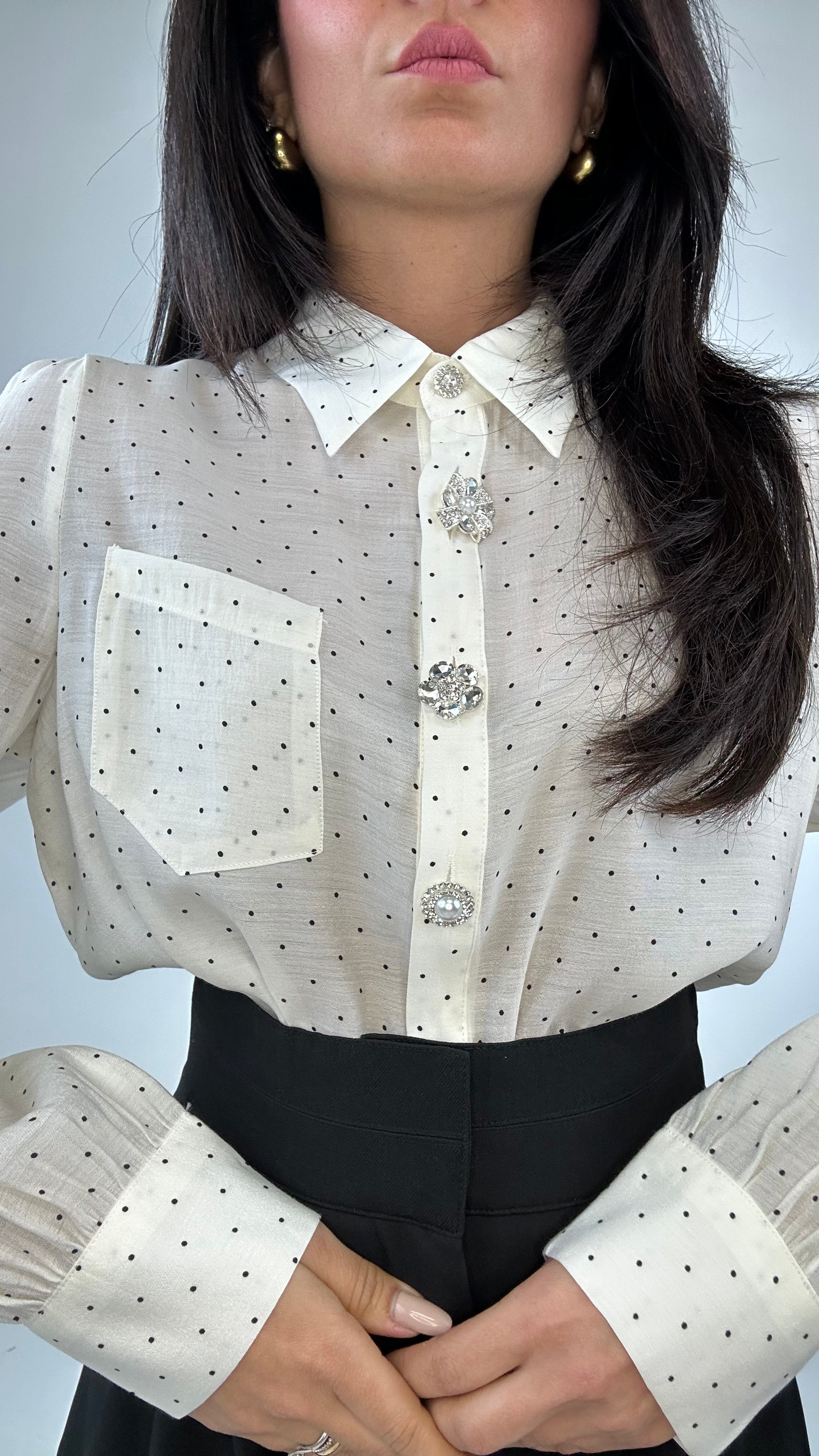 Camicia POIS BOTTONE PERLATO - BIANCO