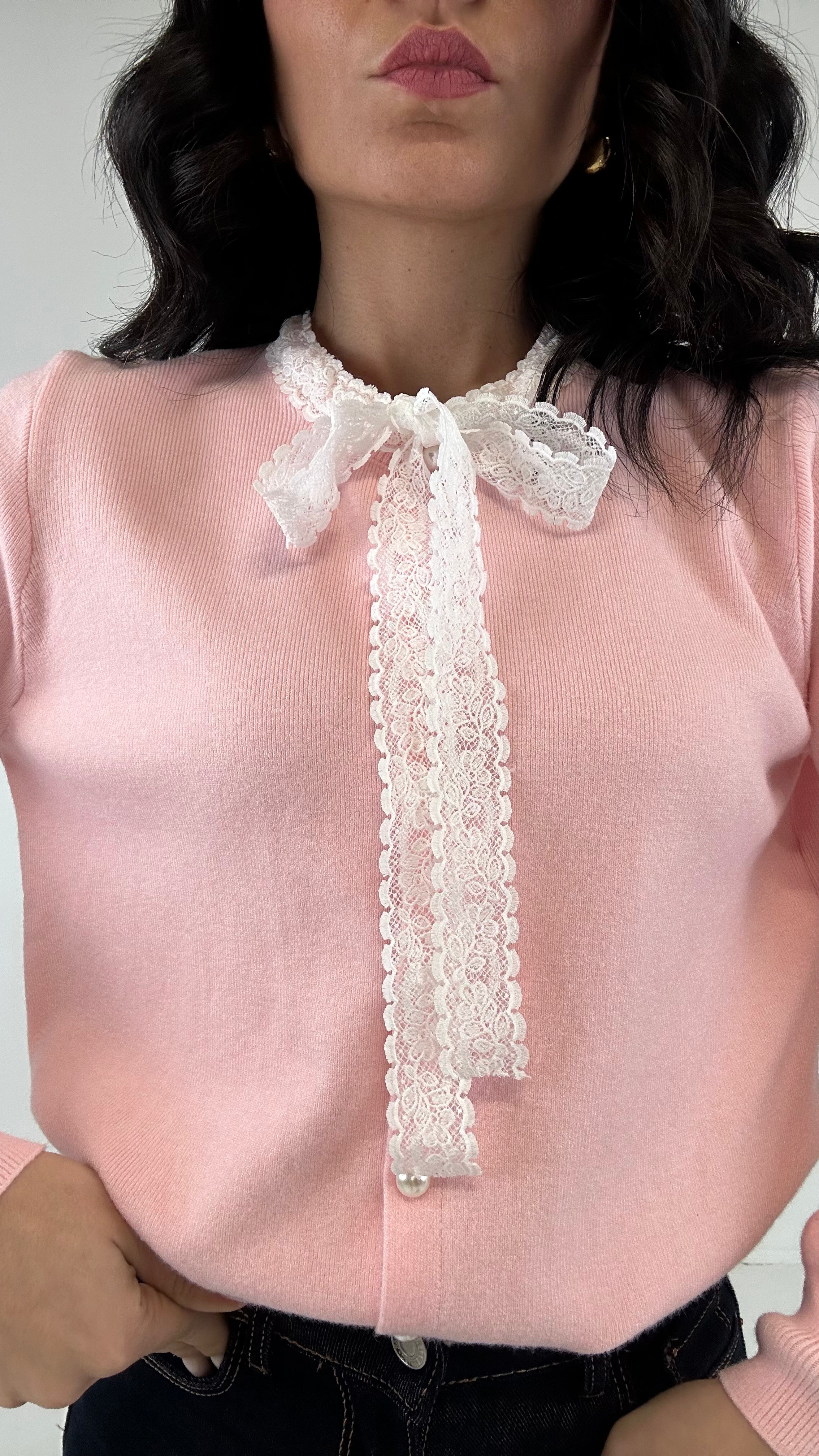 Cardigan FIOCCO MERLETTO - ROSA