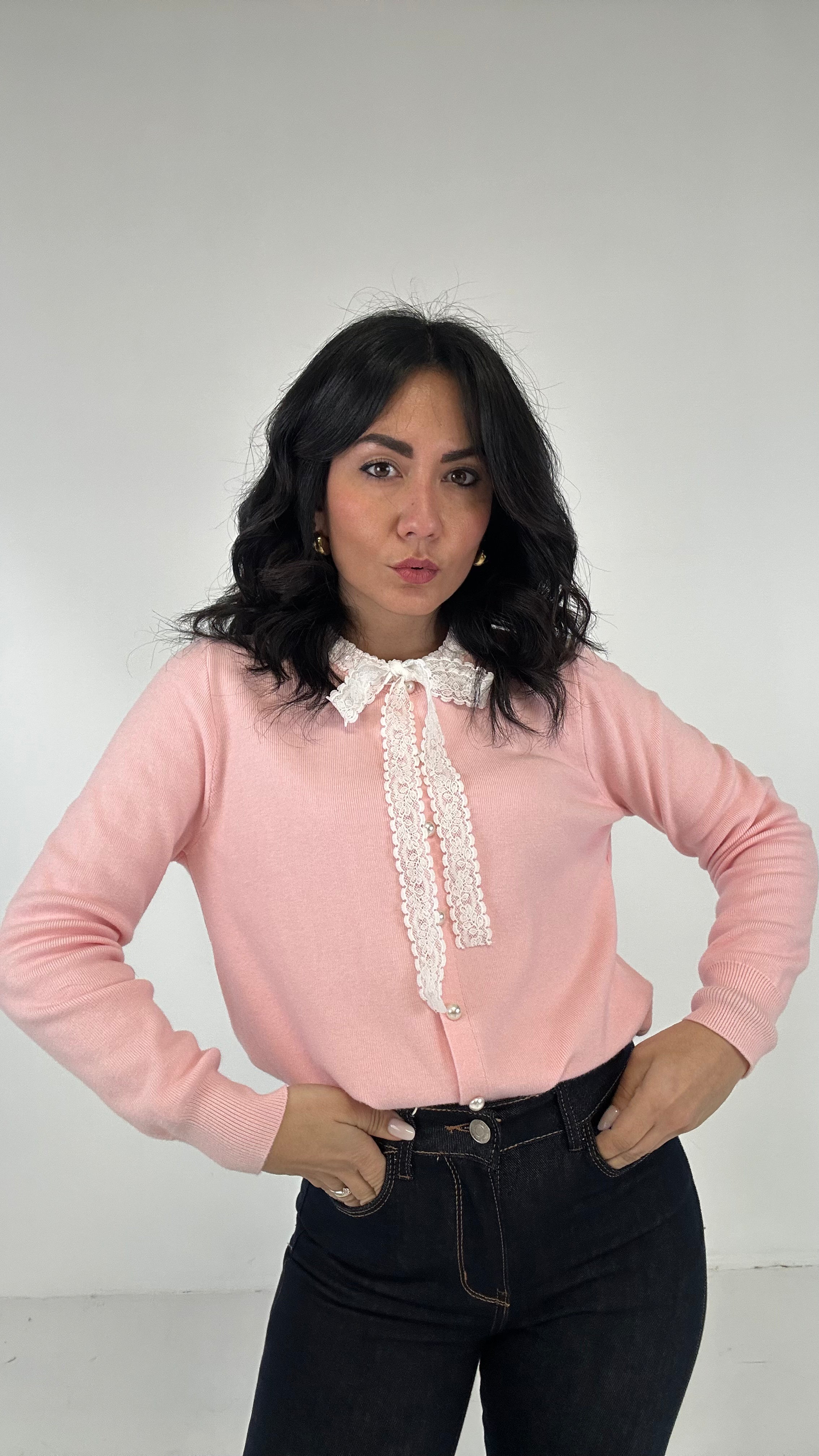 Cardigan FIOCCO MERLETTO - ROSA
