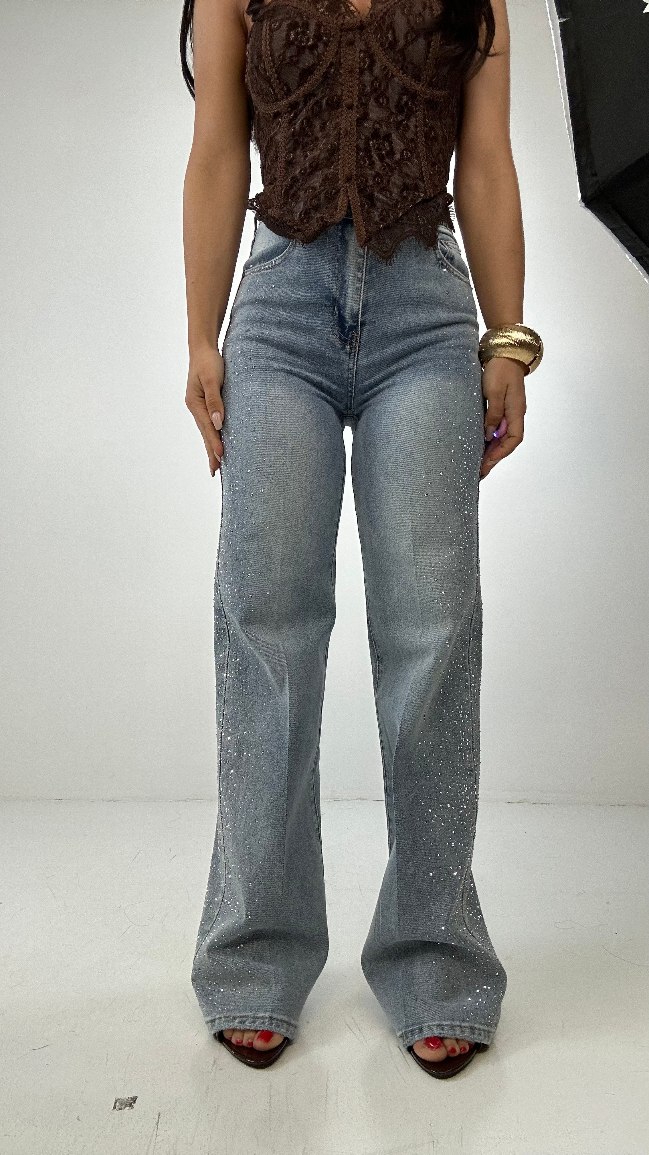 Jeans WIDELEG BRILLANTINI LATERALI - JEANS