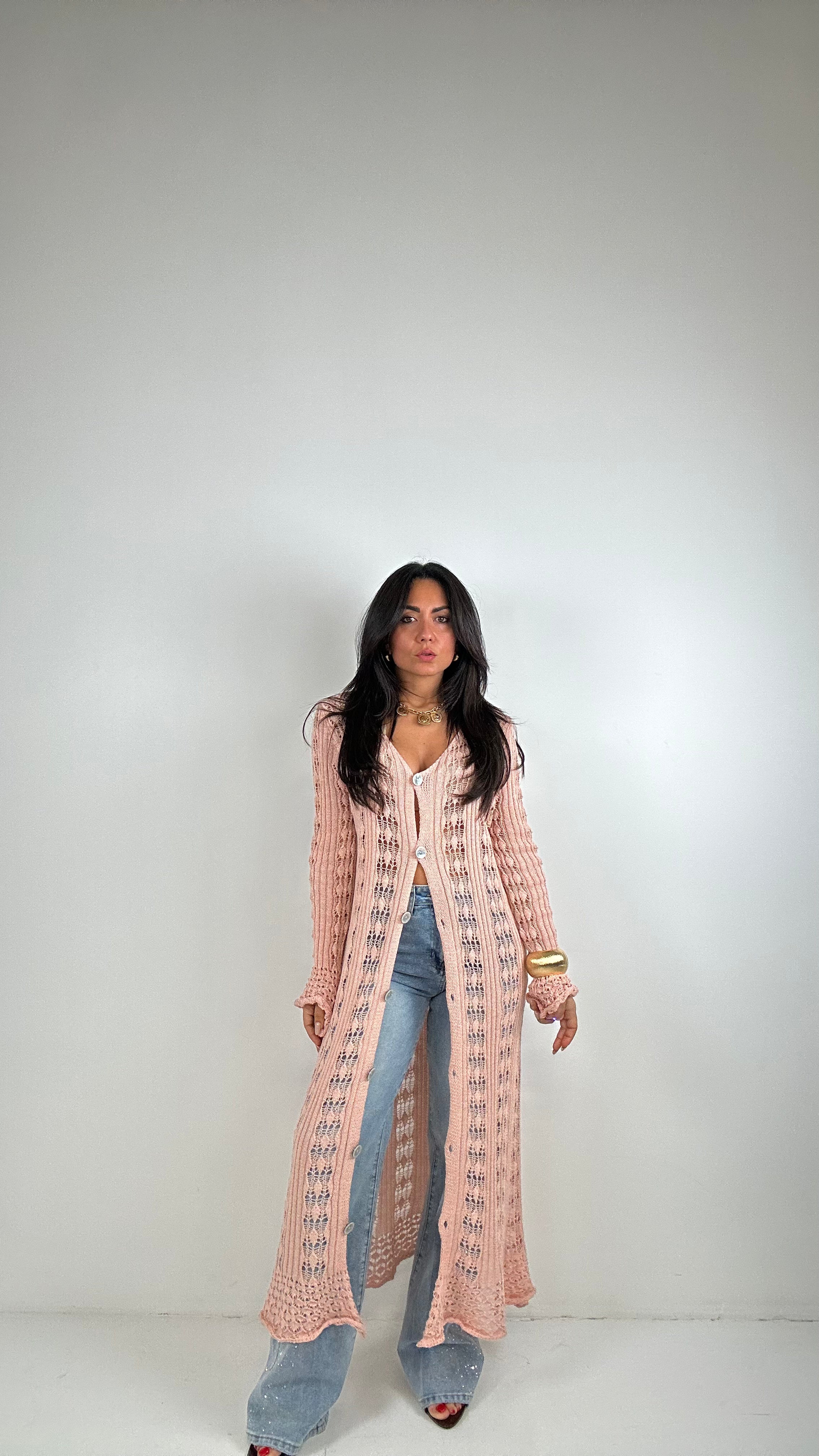 Cardigan TRAFORO LUNGO - ROSA