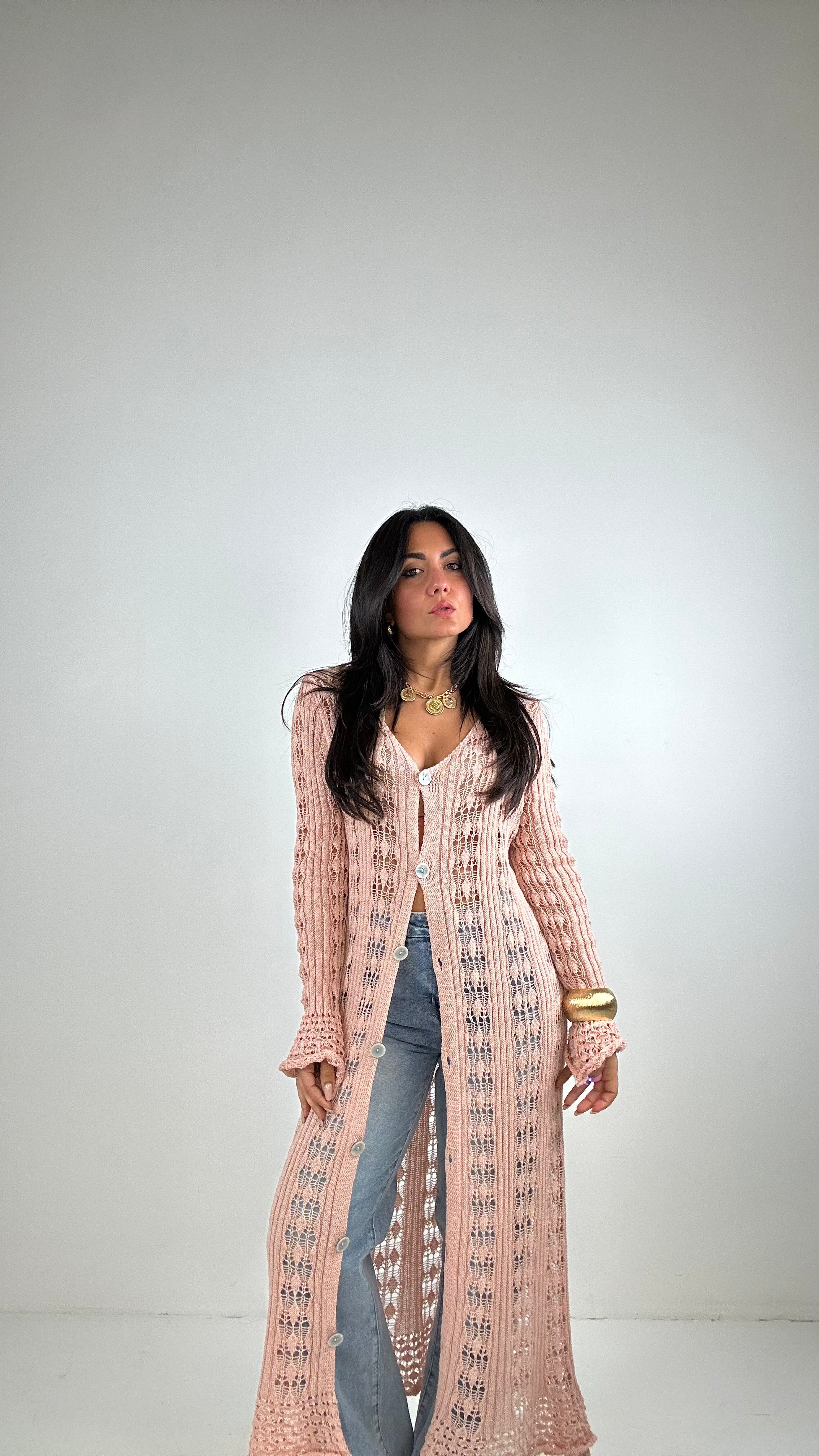Cardigan TRAFORO LUNGO - ROSA