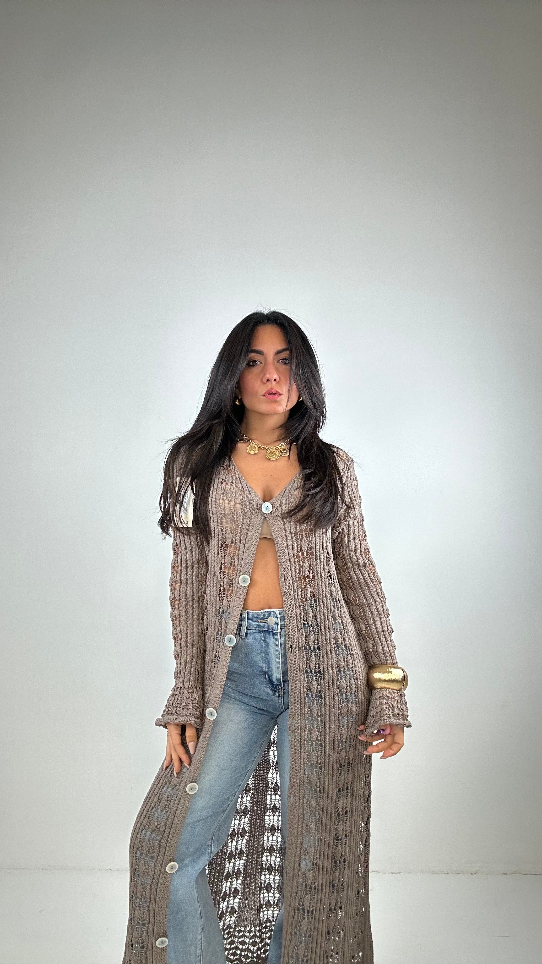 Cardigan TRAFORO LUNGO - KHAKI
