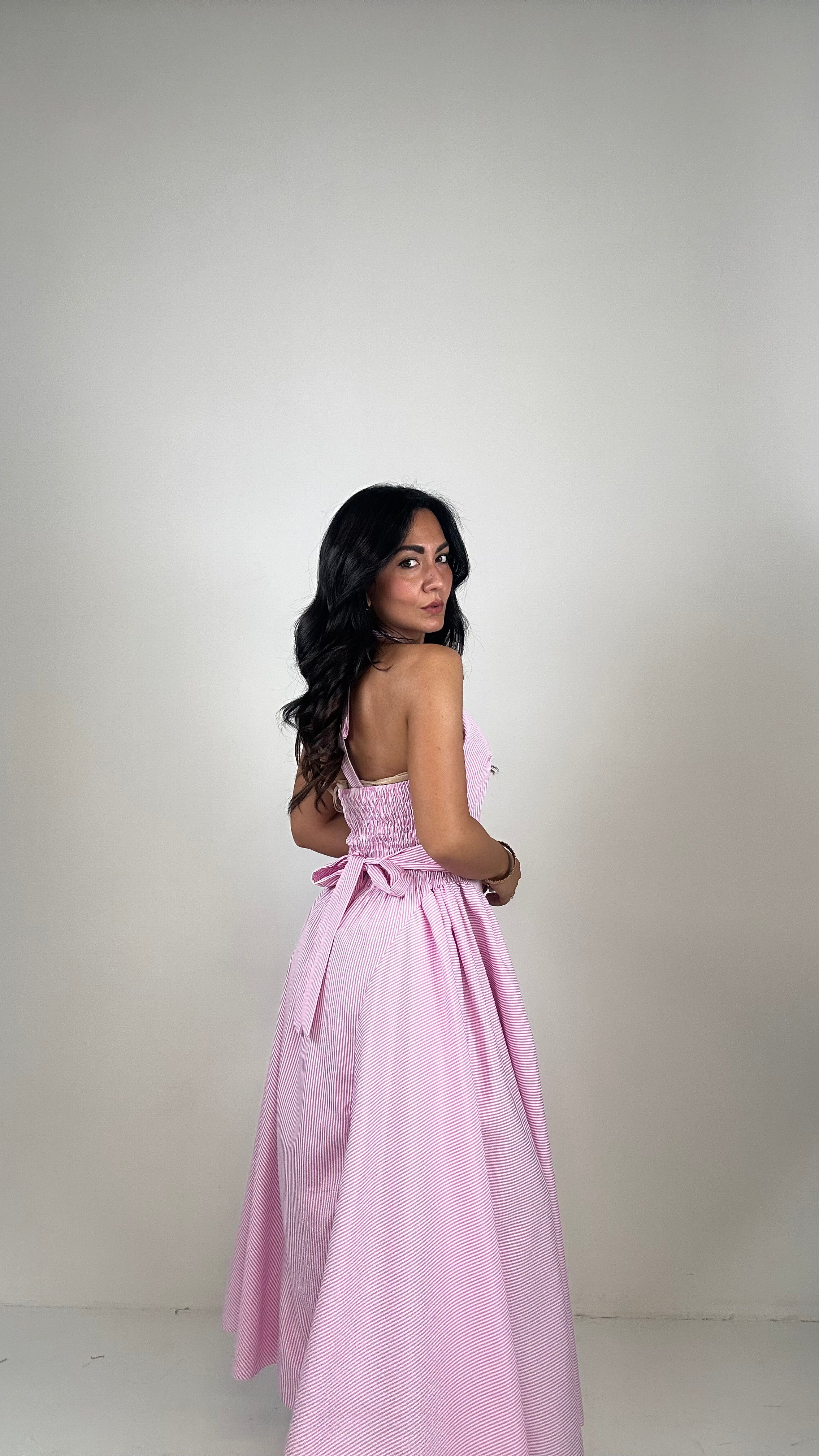 Vestito RUOTA RIGATO - ROSA