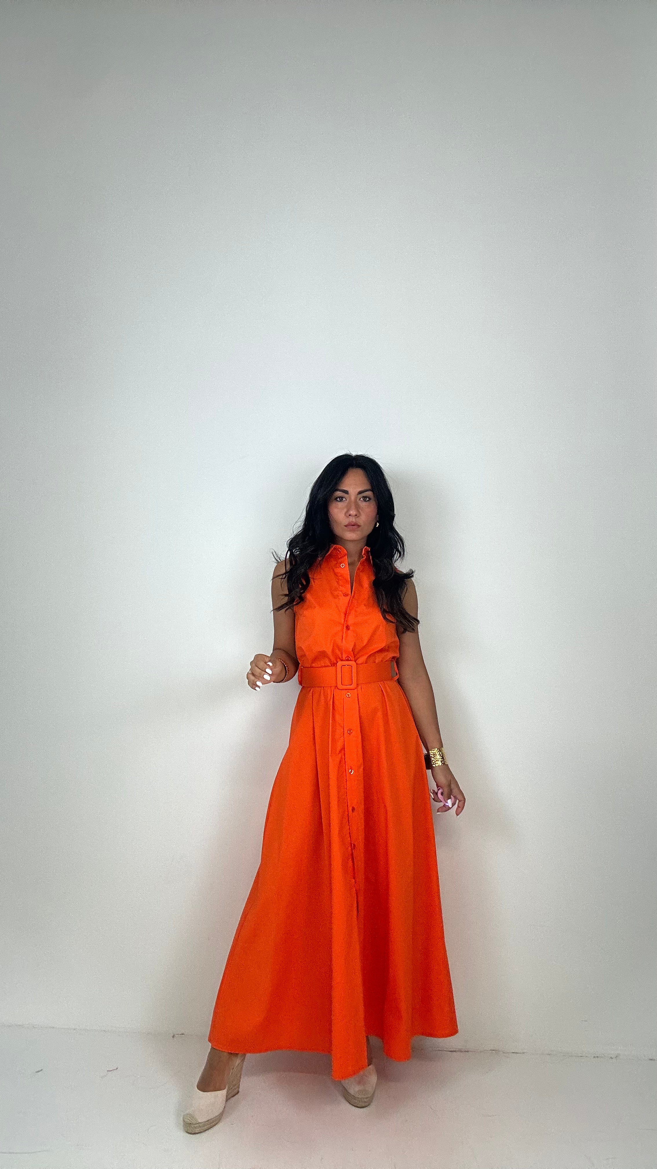 Vestito BOTTONI E CINTURA - ARANCIO