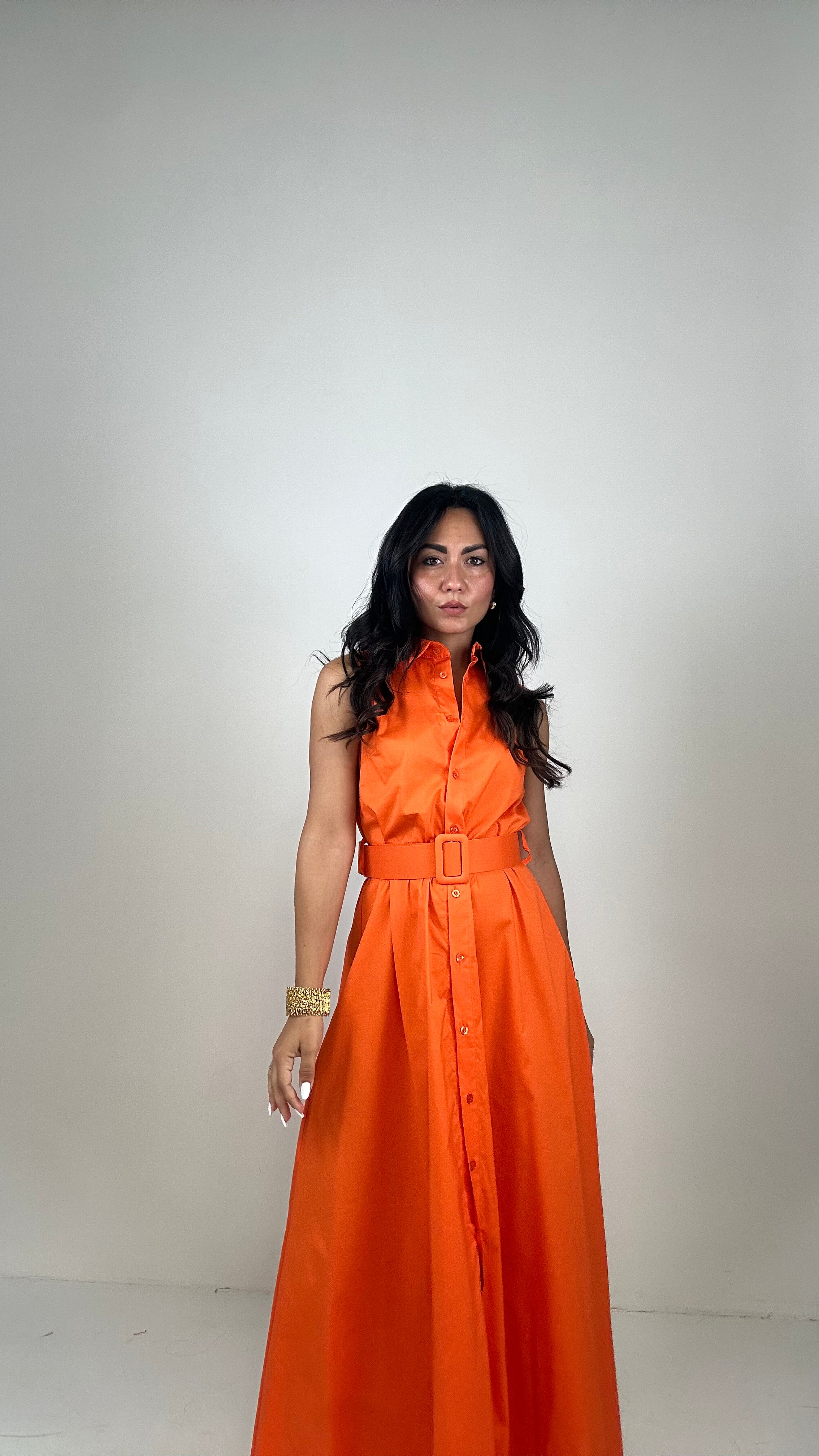 Vestito BOTTONI E CINTURA - ARANCIO