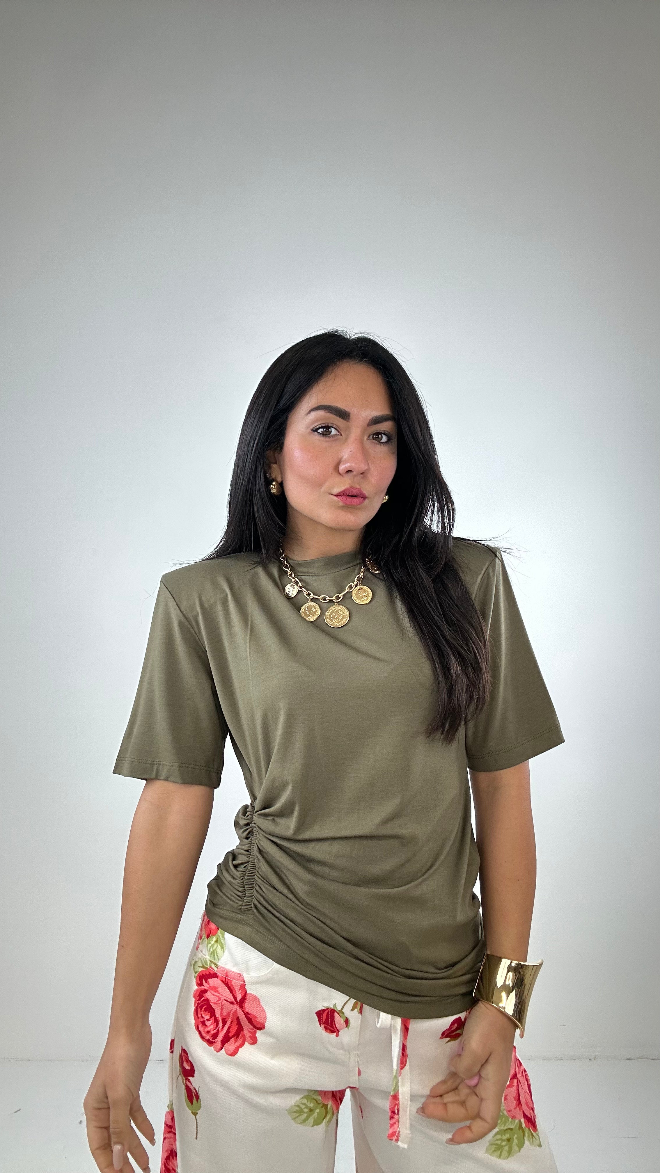 T-shirt SPALLINA E DRAPPEGGIO - VERDE MILITARE