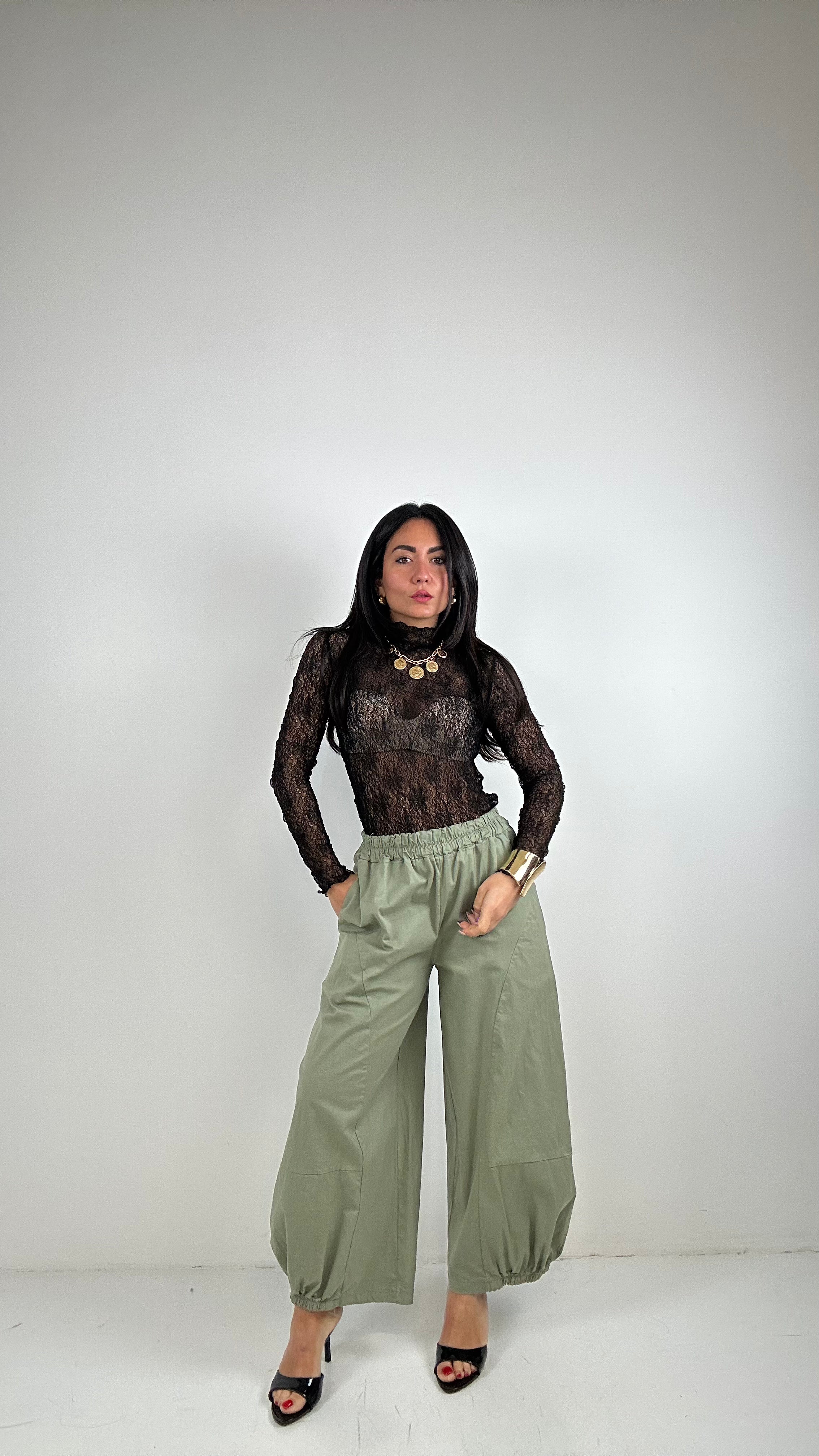 Pantalone BALLON CON ELASTICO - VERDE MILITARE