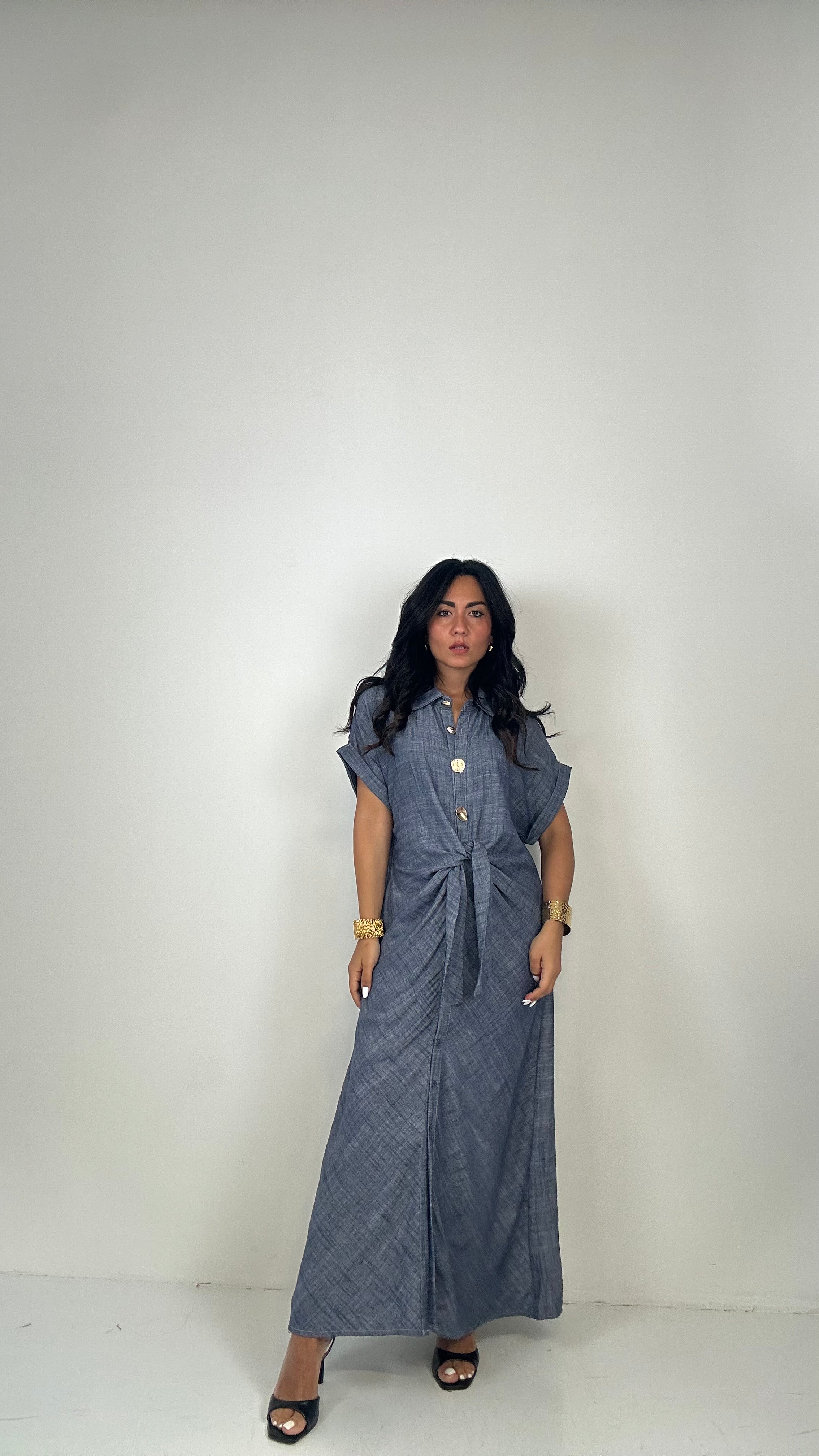 Vestito MIDI BOTTONI ORO - JEANS