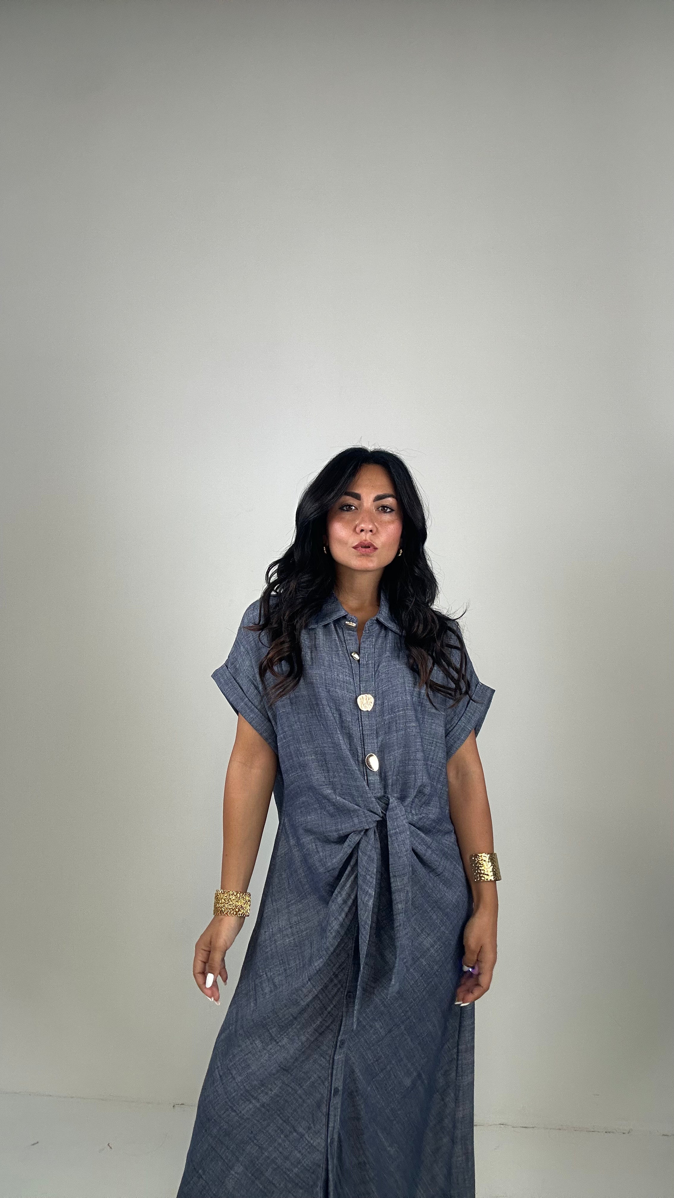Vestito MIDI BOTTONI ORO - JEANS