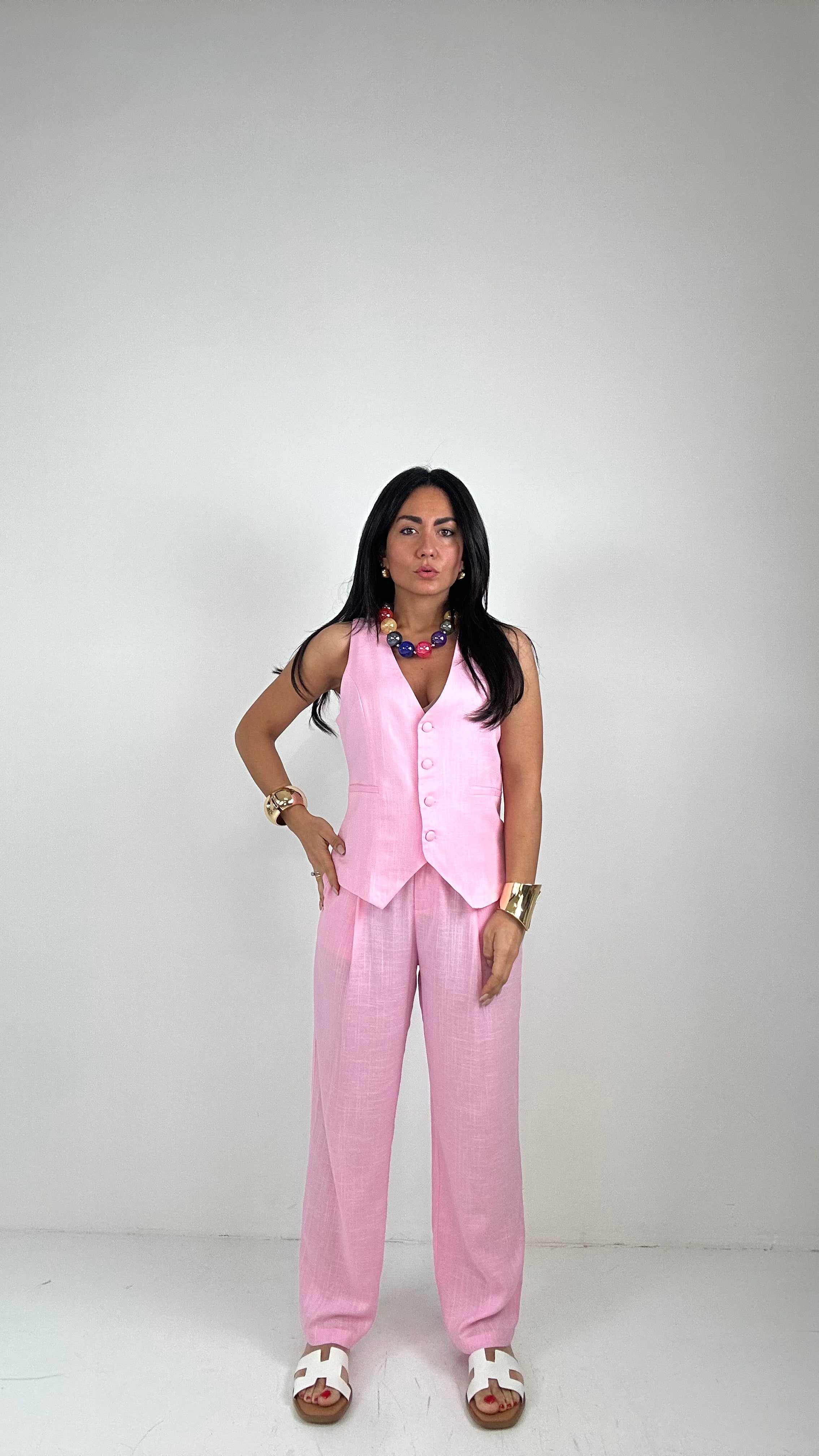 Completo LINO GILET - FUXIA