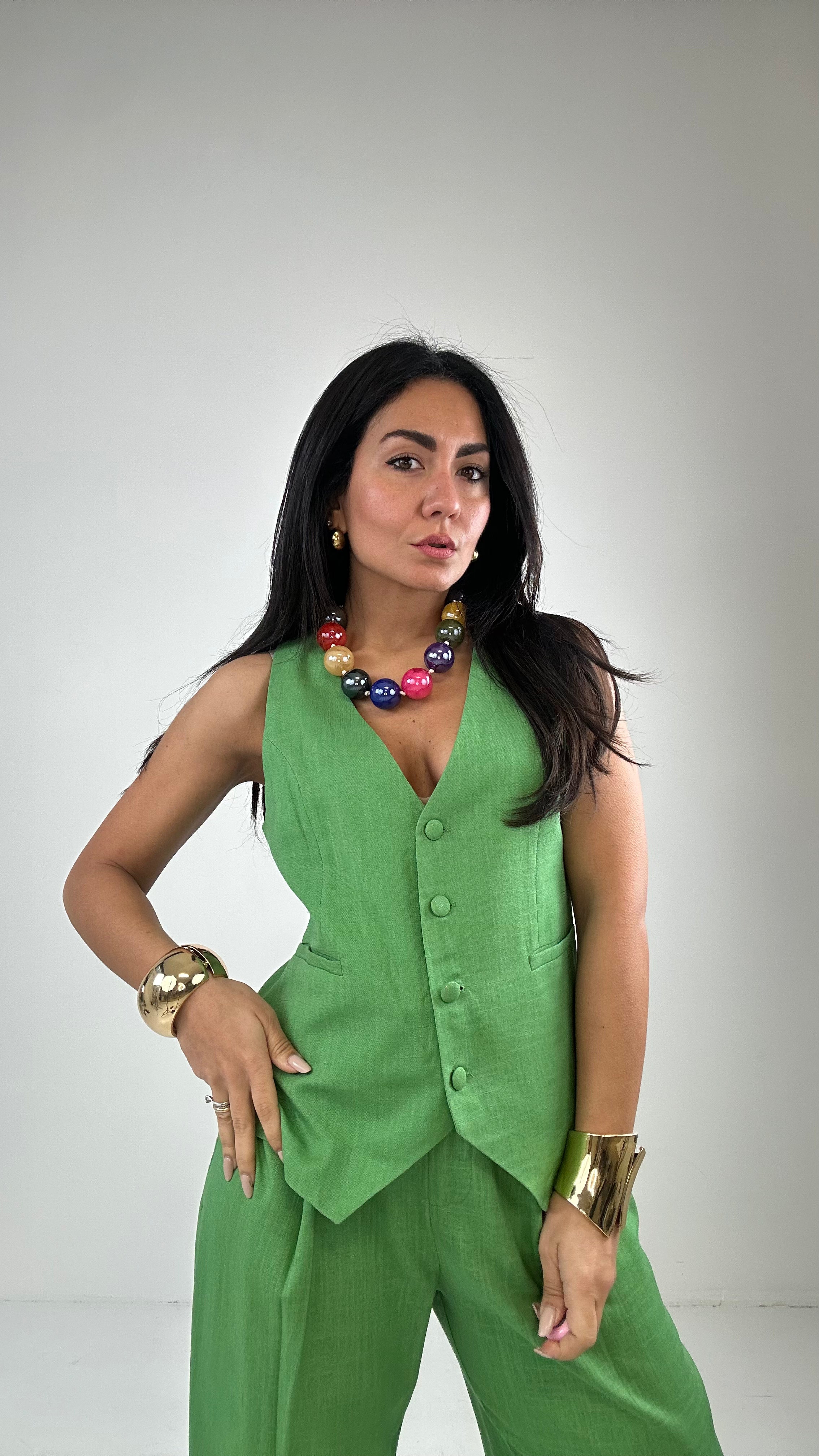 Completo LINO GILET - VERDE