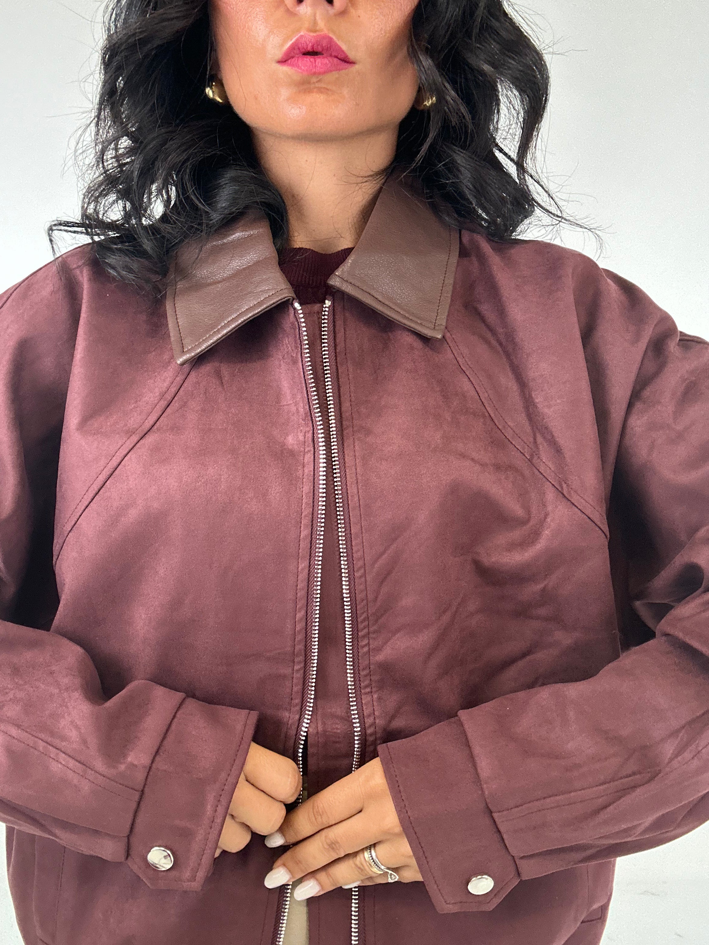 Bomber COLLETTO IN CAMOSCIO - BORDEAUX