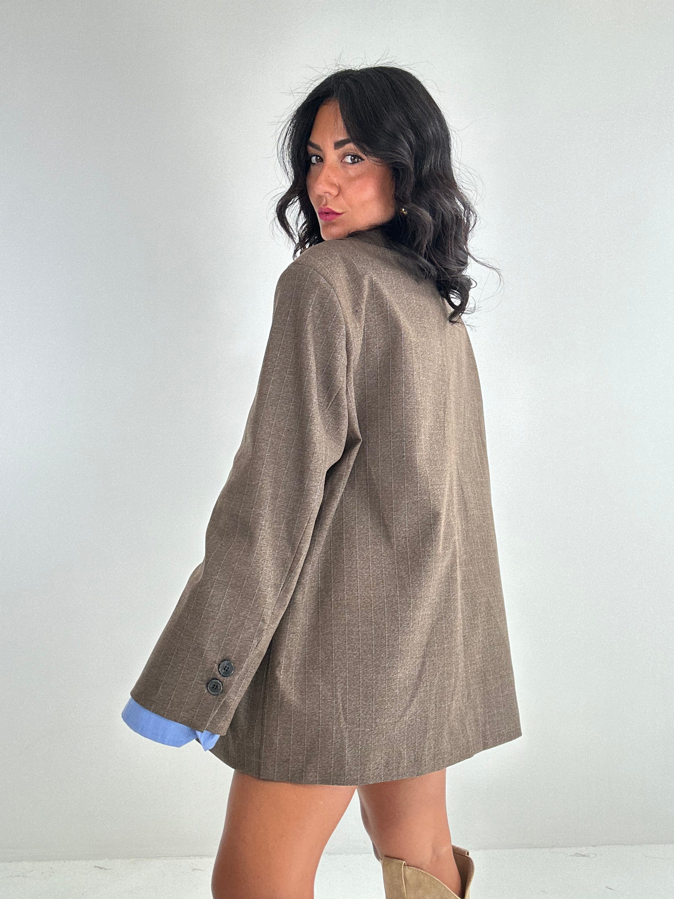 Blazer OVER LUMINA RIGATO - MARRONE
